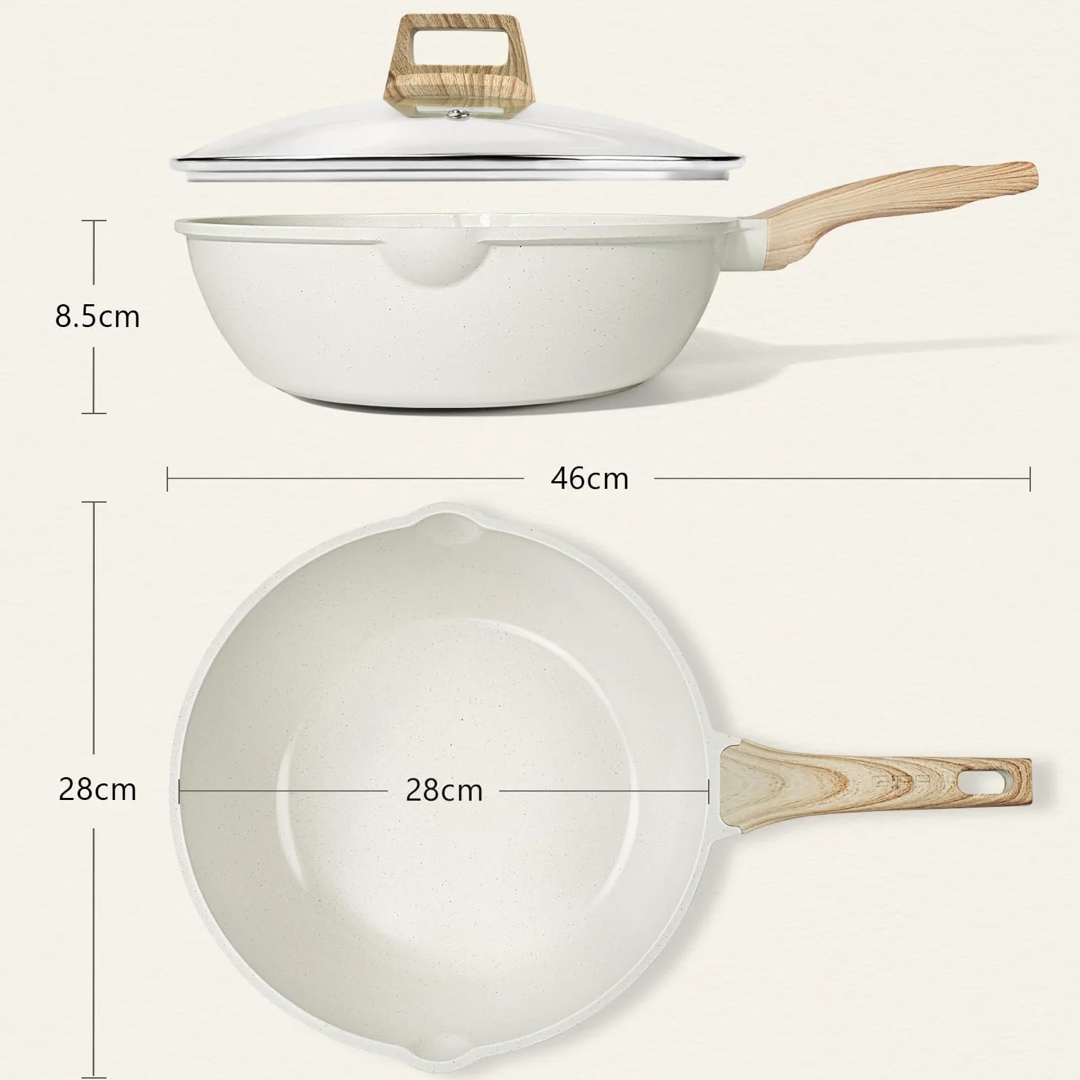 GiPP Sartenes Antiadherentes Con Tapa, 28cm, 4.3 L, CeráMica Profunda, Para InduccióN, Mango Que Se Mantiene FríO, Saludable Y Sin TóXicos.