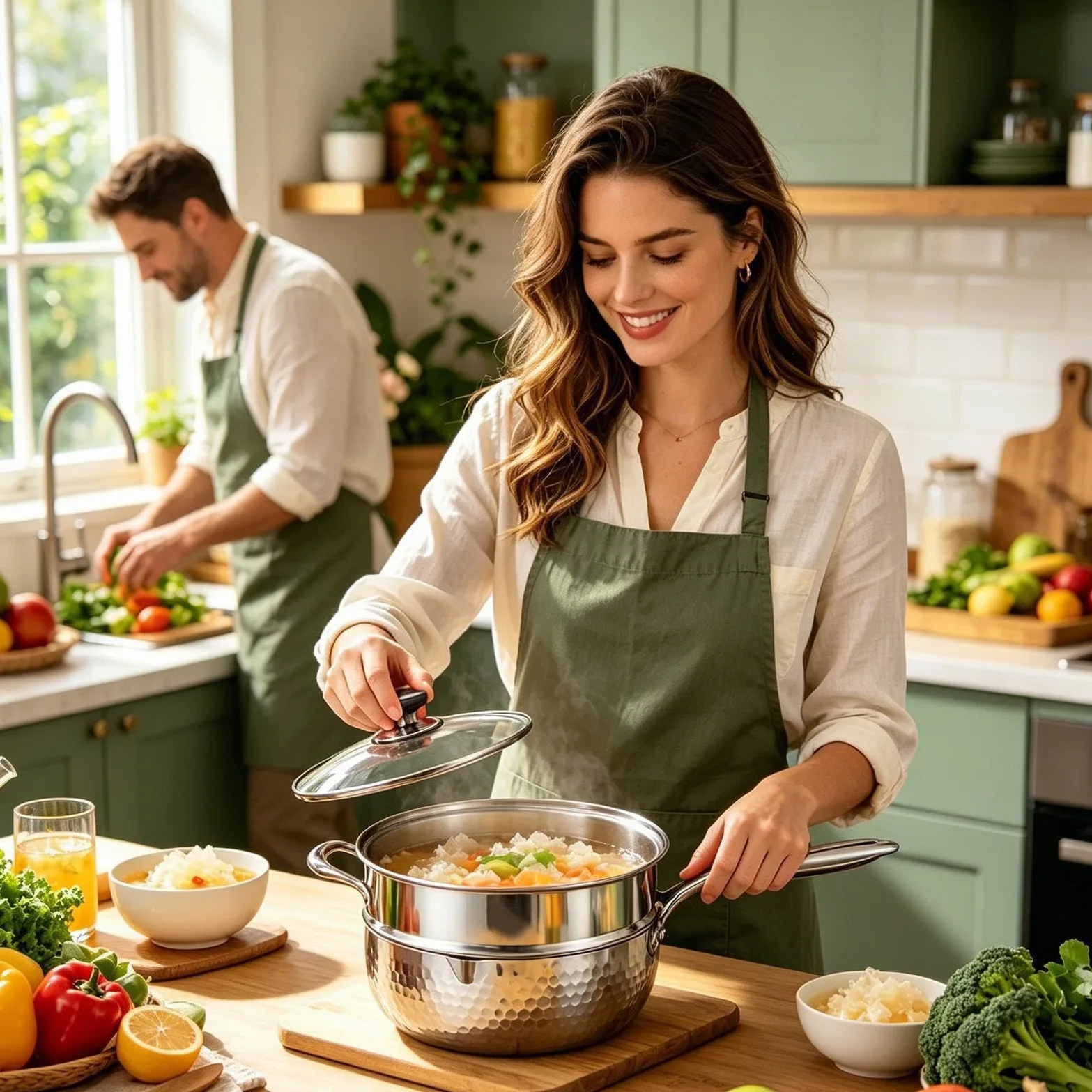 Cazo Con Tapa Batería De Cocina Antiadherente En Acero Inoxidable | Cazo Pequeño Para Vapor Y Salsas Para Cocinar En Casa: Freír, Hervir, Cocer A Fuego Lento, Sopas Y Comidas Saludables