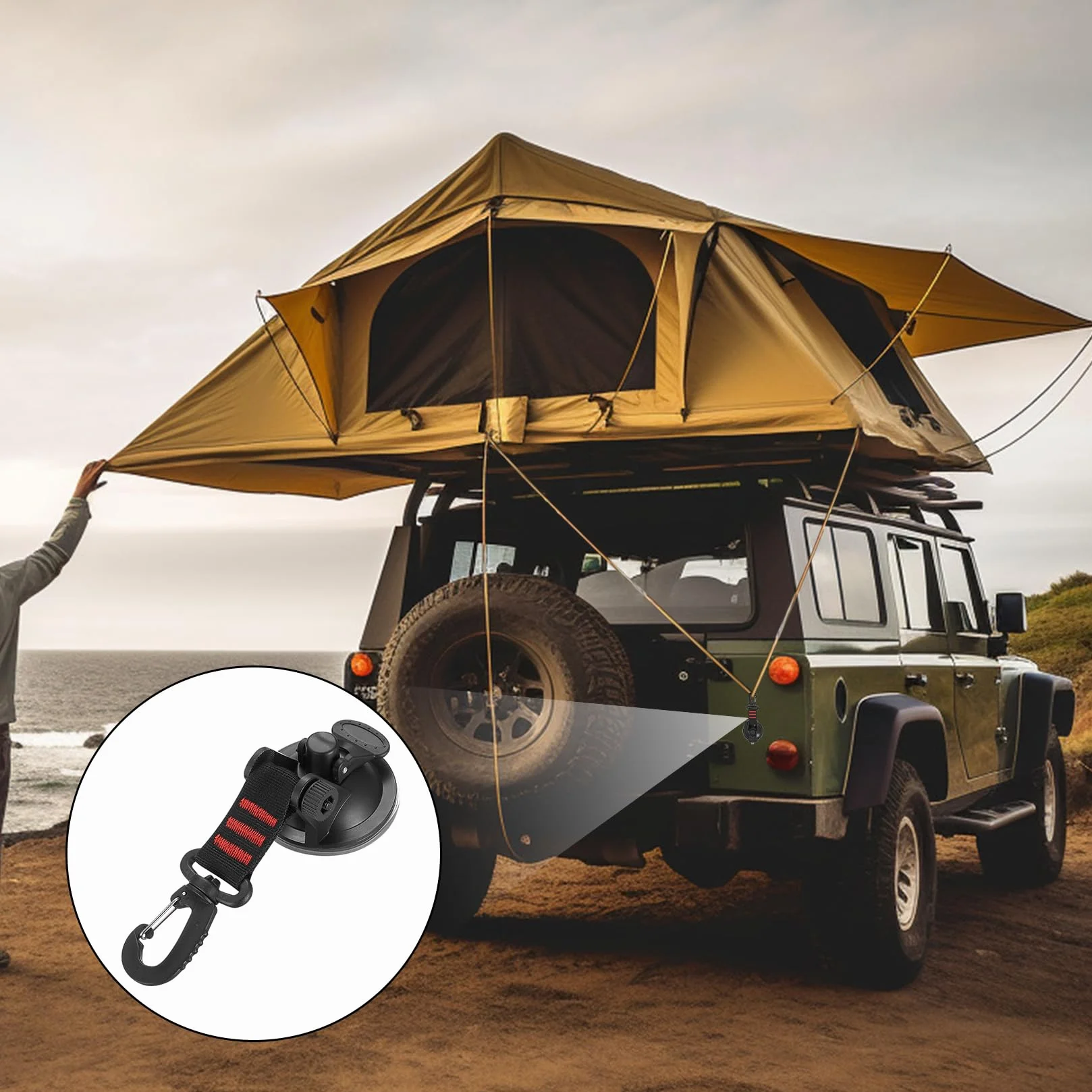 Ganchos de Camping con Ventosa, 4 Piezas, Extra Fuertes, Ancla de Ventosa con Sujeción, Ganchos Multifuncionales para Caravana, Auto, Camping, Hogar, Tienda, Toldo Solar