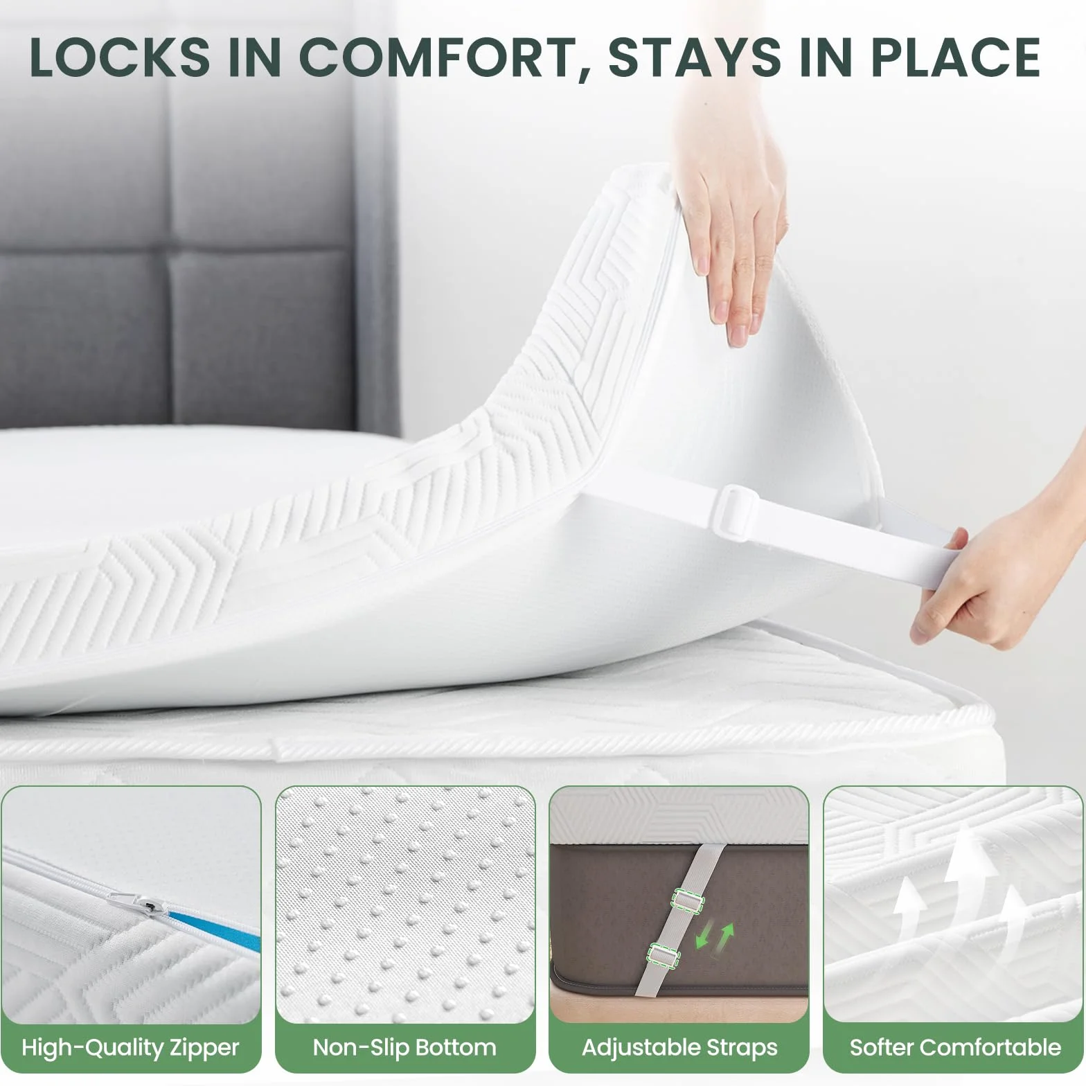 Topper viscoelástico 140 x 200cm Colchon, Cubrecolchón Grosor 10CM, Mattress Topper, Alivia Tensiones Musculares, Sobrecolchon Desenfundable y Lavable, Transpirable y Antiacaros