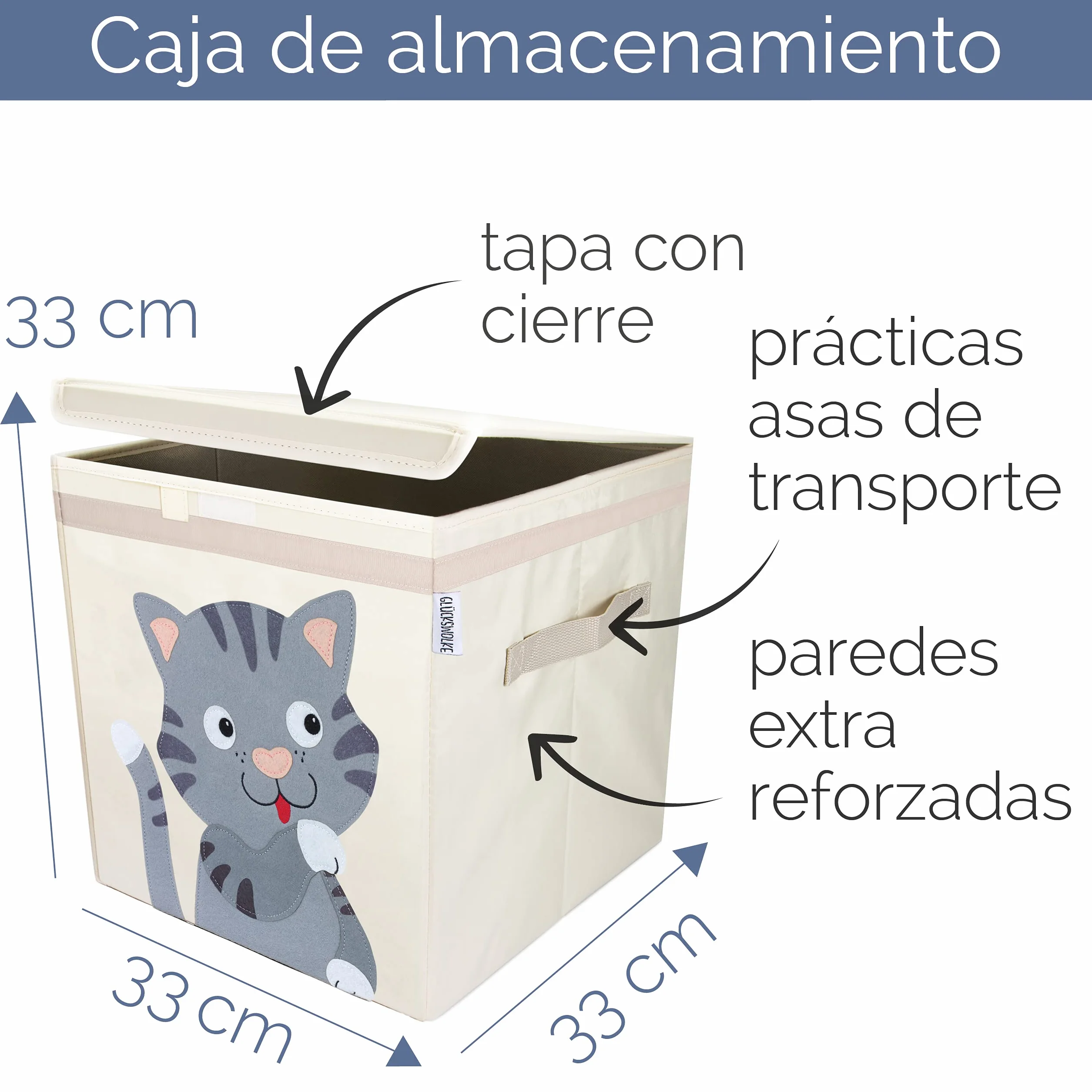 GLÜCKSWOLKE Caja Almacenaje Infantiles 33x33xcm Cubos Organizador Baul Juguetes Gato