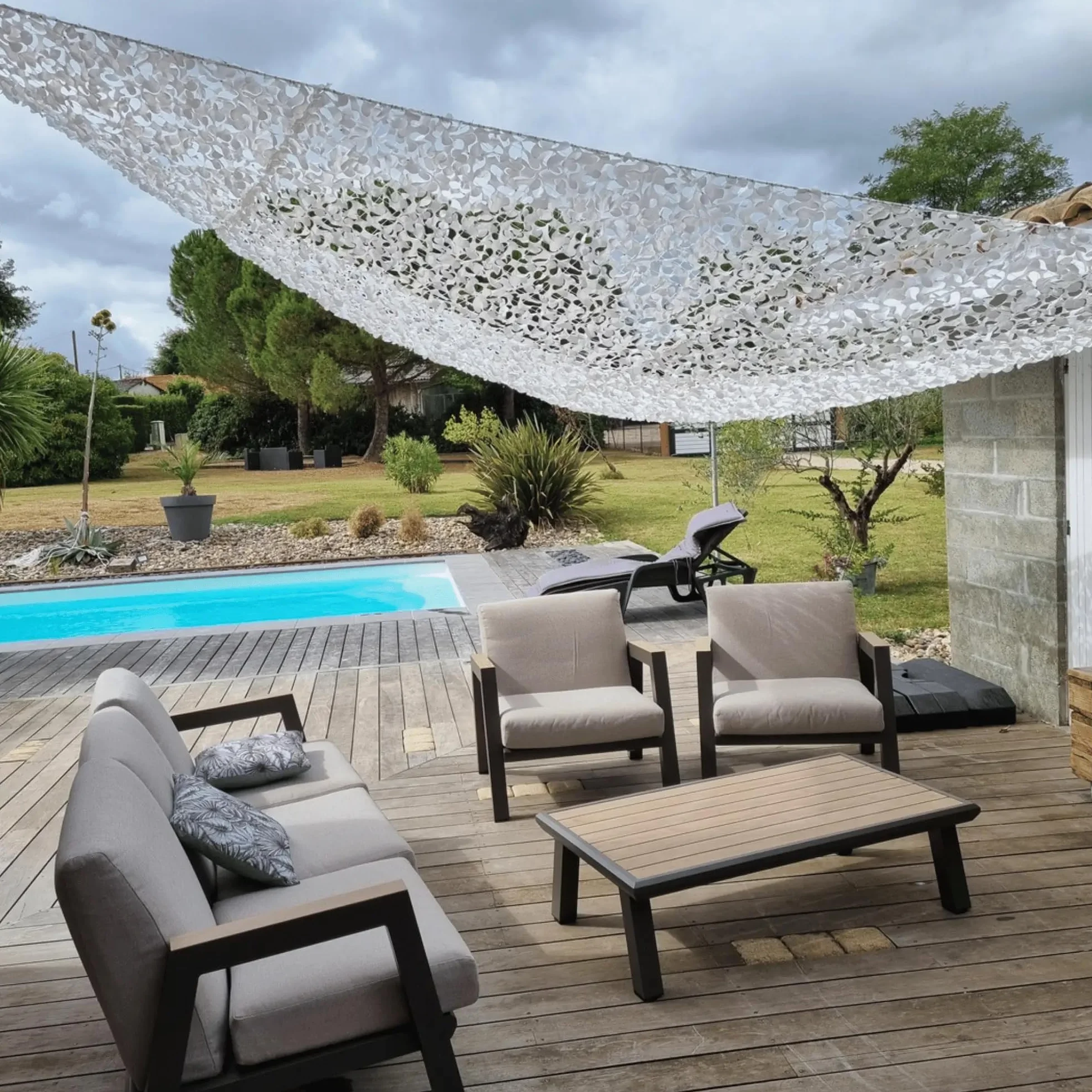 Red de Camuflaje Militar Reforzada Blanca 2x2x2m Protección Solar Anti-UV Terraza Jardín Caza Airsoft