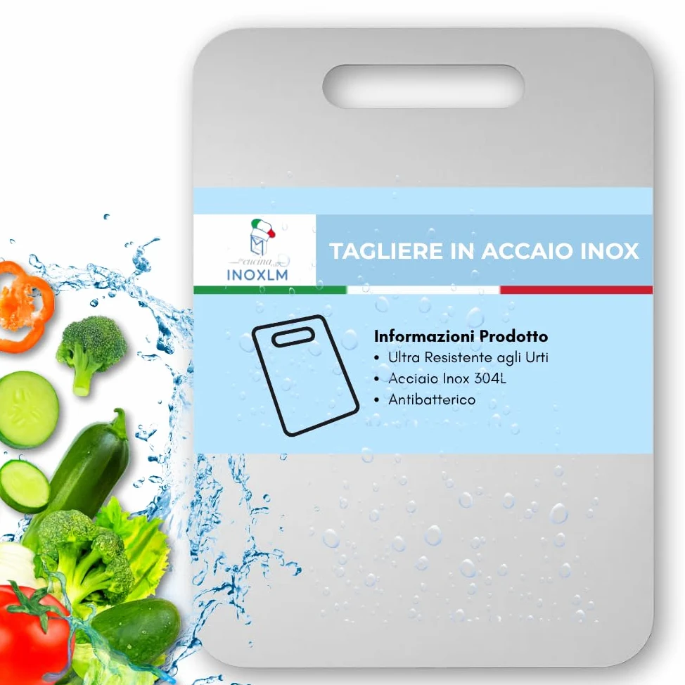 INOXLM - Tabla de cortar de acero inoxidable alimentario, 39x28 cm, apta para Haccp, profesional de doble cara, resistente, para cocina, bar y restaurante