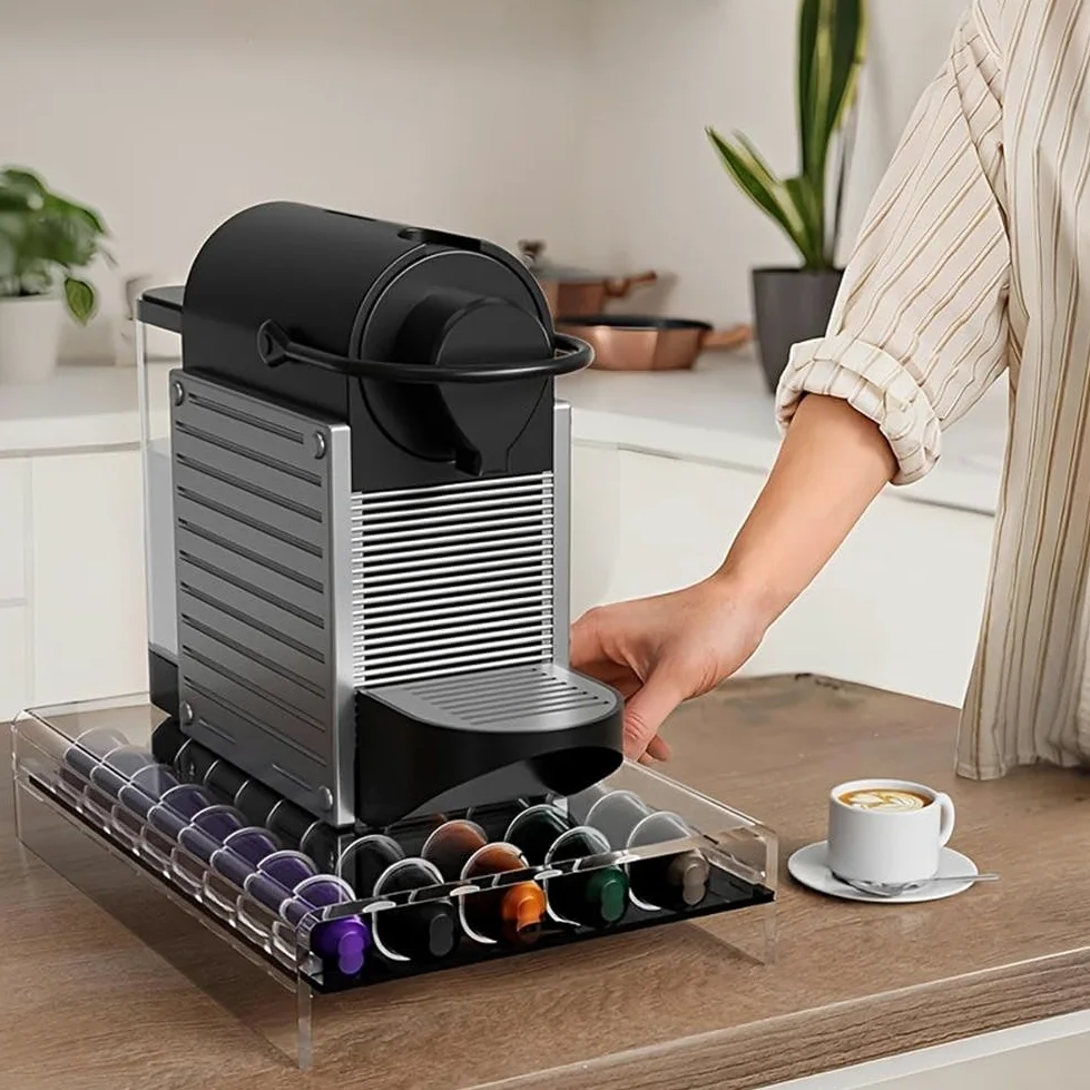Soporte acrílico para cápsulas de café con 40 ranuras, cajón transparente para organización de cocina, diseño de pies antideslizantes para Tassimo para tchibo, compatible con cápsulas de 13 x 9.3