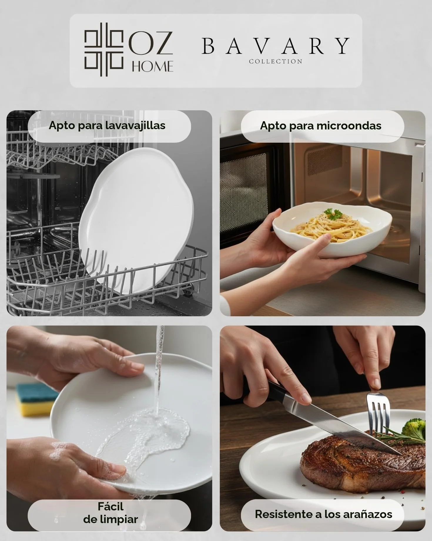 BAVARY Capital Vajilla de Porcelana 24 Piezas para 6 Personas – Vajilla Blanca de Estilo Escandinavo – Set de Platos y Cuencos para Cena, Brunch y Mesa Festiva – Apta para Lavavajillas y Microondas