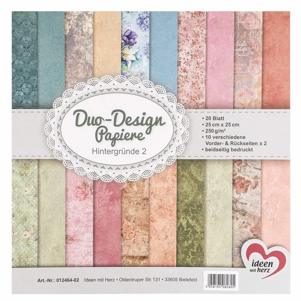Ideen mit Herz Papeles Duo-Design | Bloc con 20 Hojas de Craft | 25 x 25 cm | 250g/m² | Impreso por Ambas Caras | Papel de Diseño con Motivos | Ideal para Scrapbooking (Decoración 02)