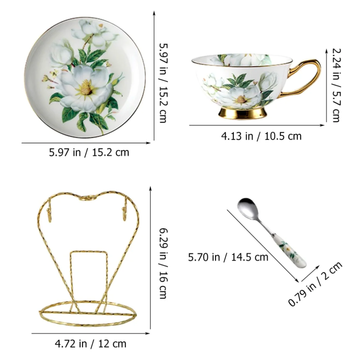 BESTOYARD Juego de Taza de Café de Cerámica Platillo y Cuchara, Diseño Europeo Borde Dorado, Fácil de Limpiar y Uso Prolongado para Té y Café