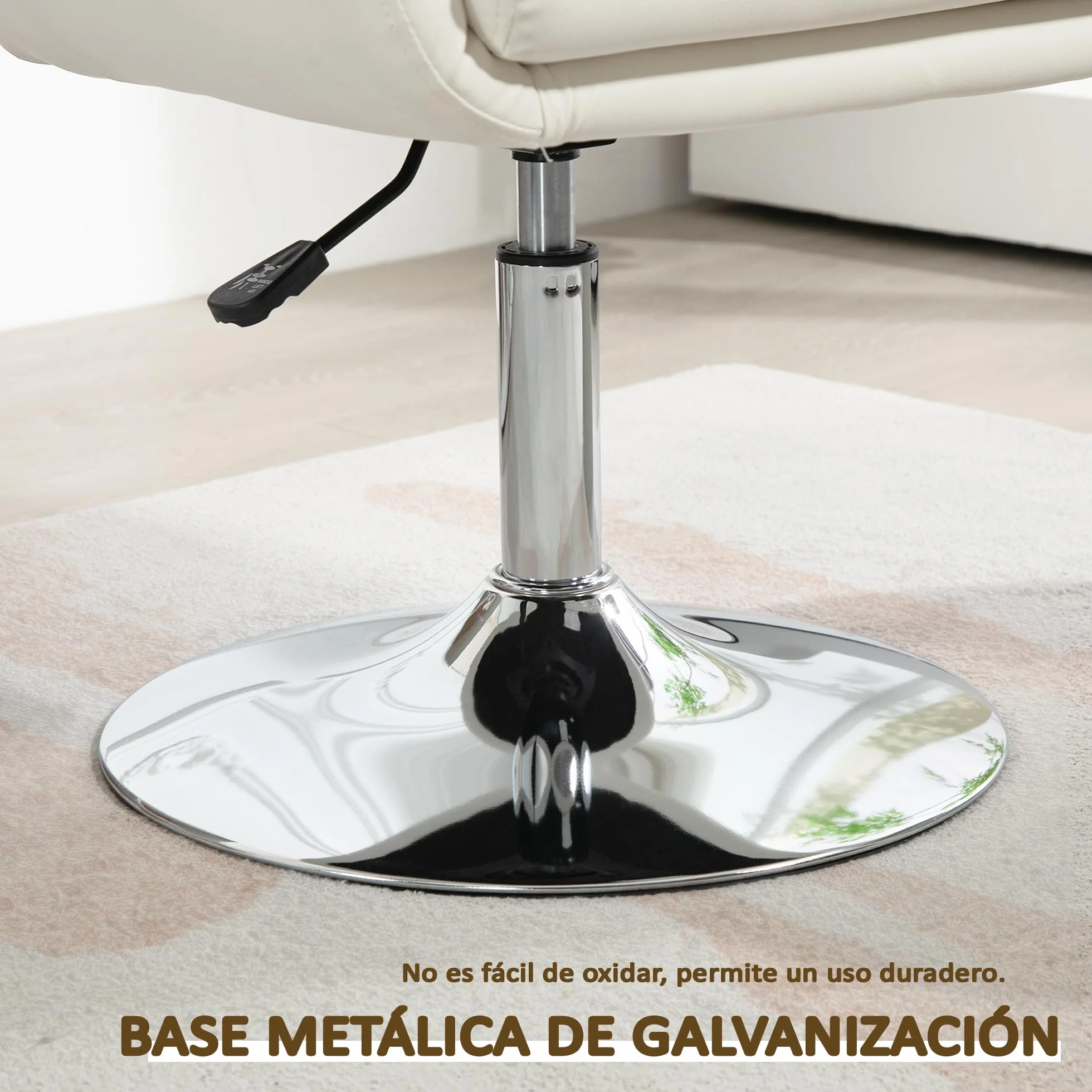 HOMCOM Butaca de Dormitorio Moderna Giratoria Tapizada en PU Con Altura Ajustable, Reposabrazos y Cojín Para Salón y Sala de Estar - Blanco