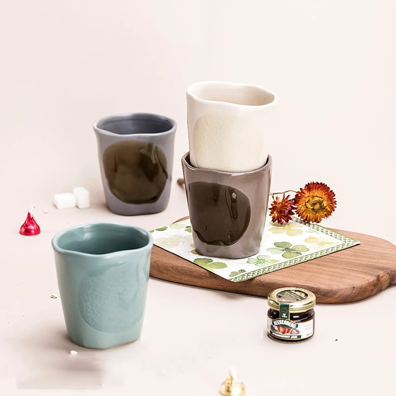 Generic Tazas de Café de Cerámica 13,5 Onzass Tazas de Café de Cerámica Diseño Epara Tazas Domésticas, Esmalte sin Luz, Grietas Transparentes/Marrón/400 Ml