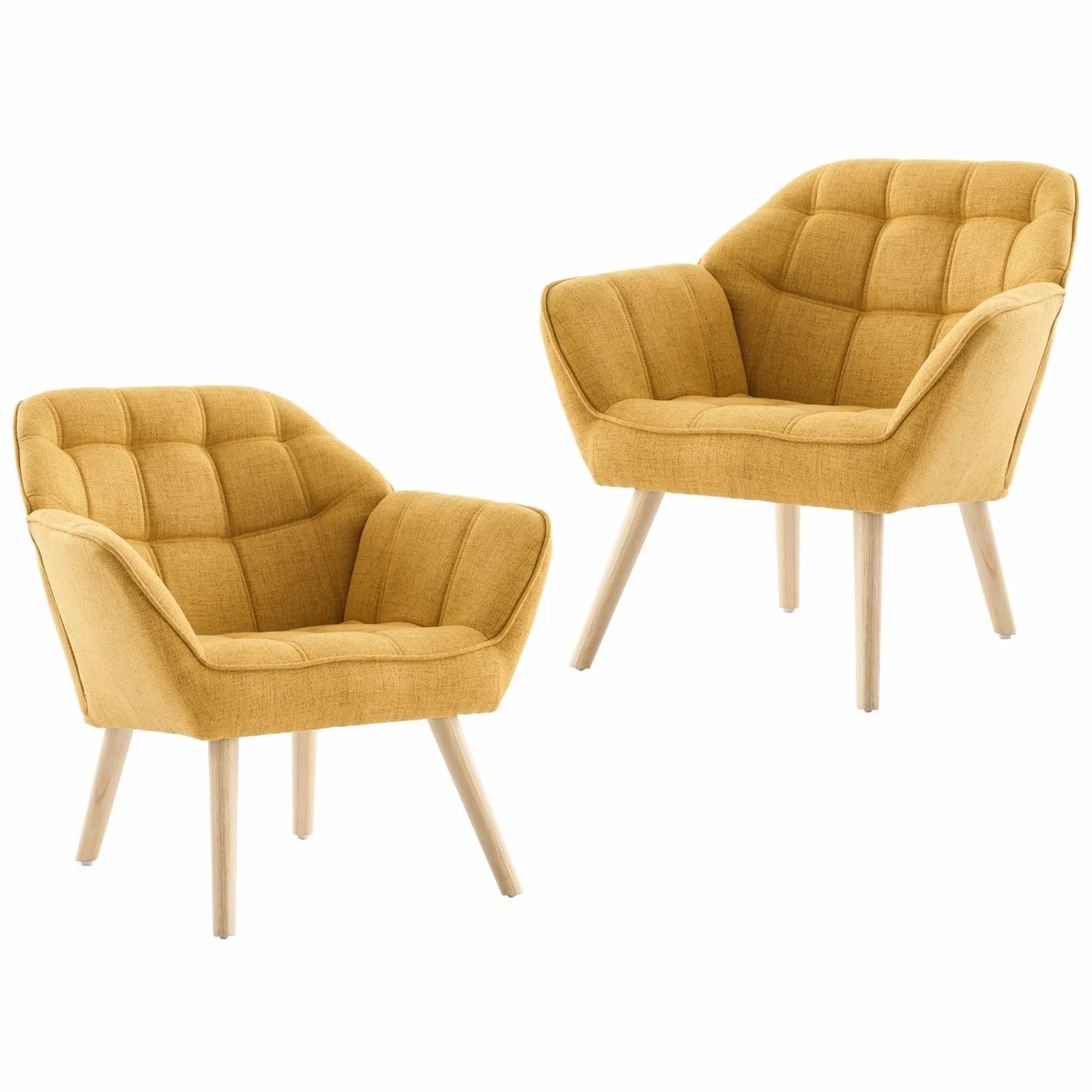 Ya-Home Juego de 2 Butacas Dormitorio de Salon Moderno de Lino con Brazos, Sillones para el Salón Individual con Patas de Madera, Sillón Habitacion para Dormitorio/Salon,Amarillo