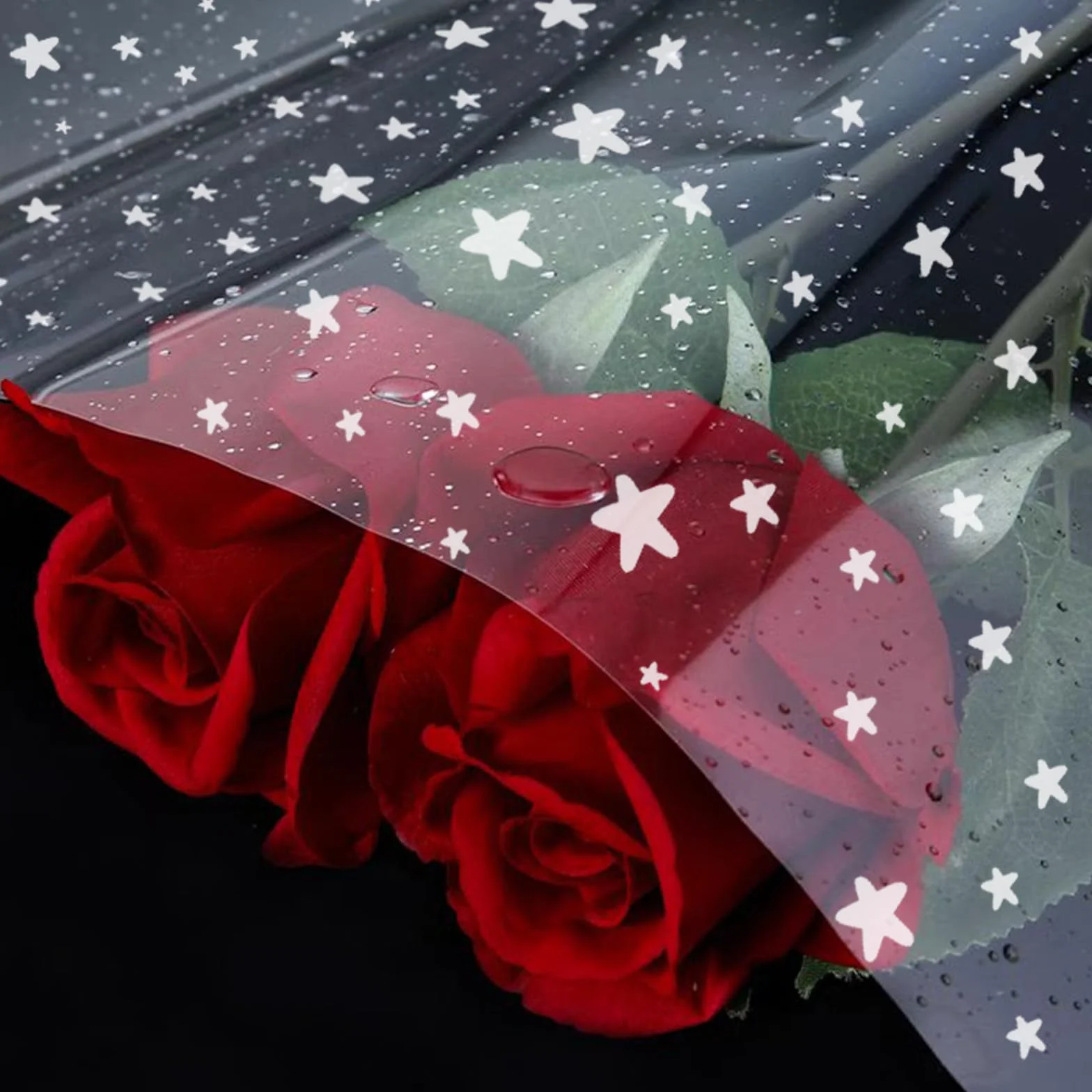Rollo de embalaje de papel de vidrio plegable de doble capa de 20m × 84cm, Rollo de celofán transparente para envolver cestas, alimentos, regalos de cumpleaños, flores y manualidades (estrella)