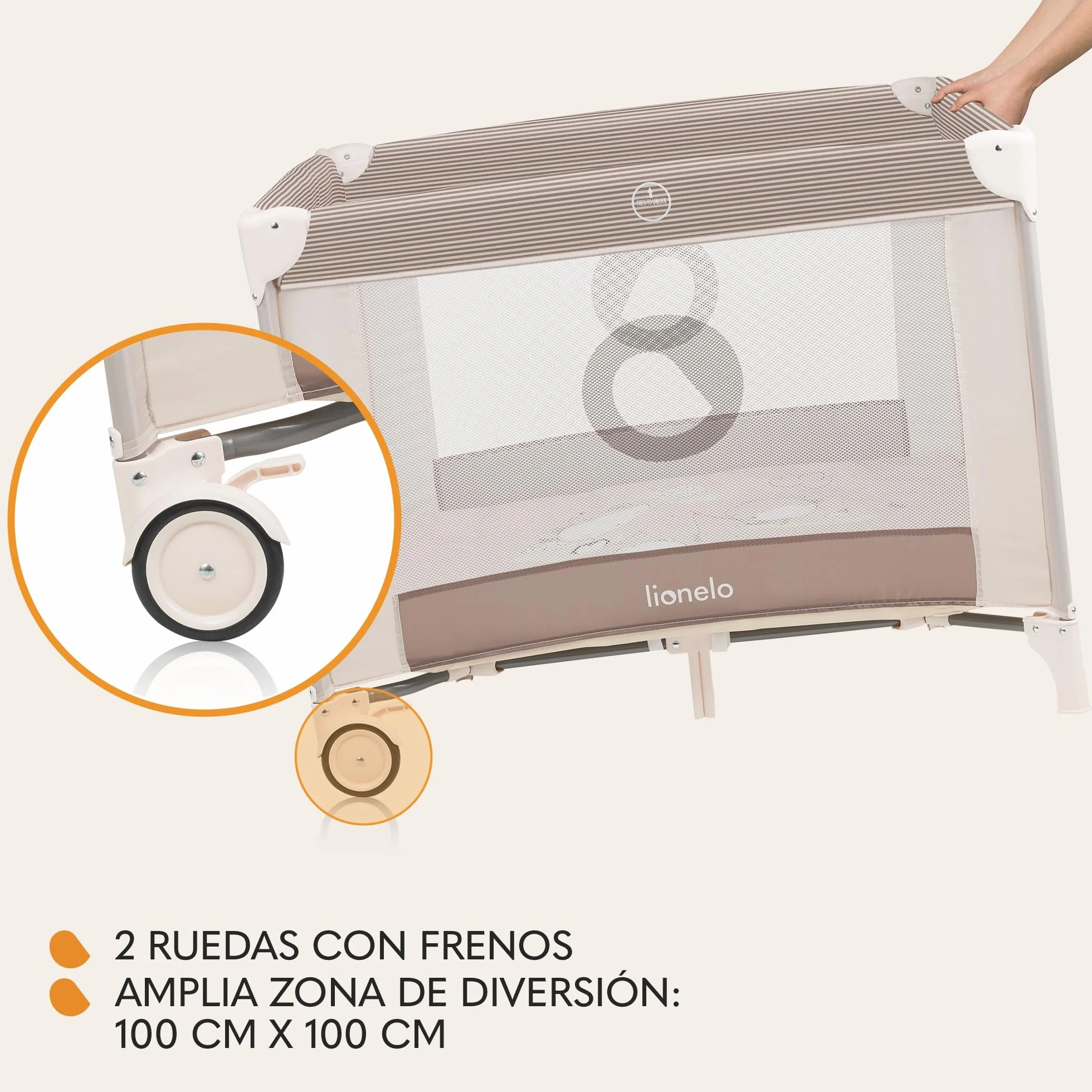 LIONELO BONNIE Parque Infantil Bebe hasta 15 kg, desde Nacimiento hasta 36 meses, Acceso Lateral Cremallera, Malla Aireada, Plegado Rápido, Ruedas Freno, Bolsa Transporte