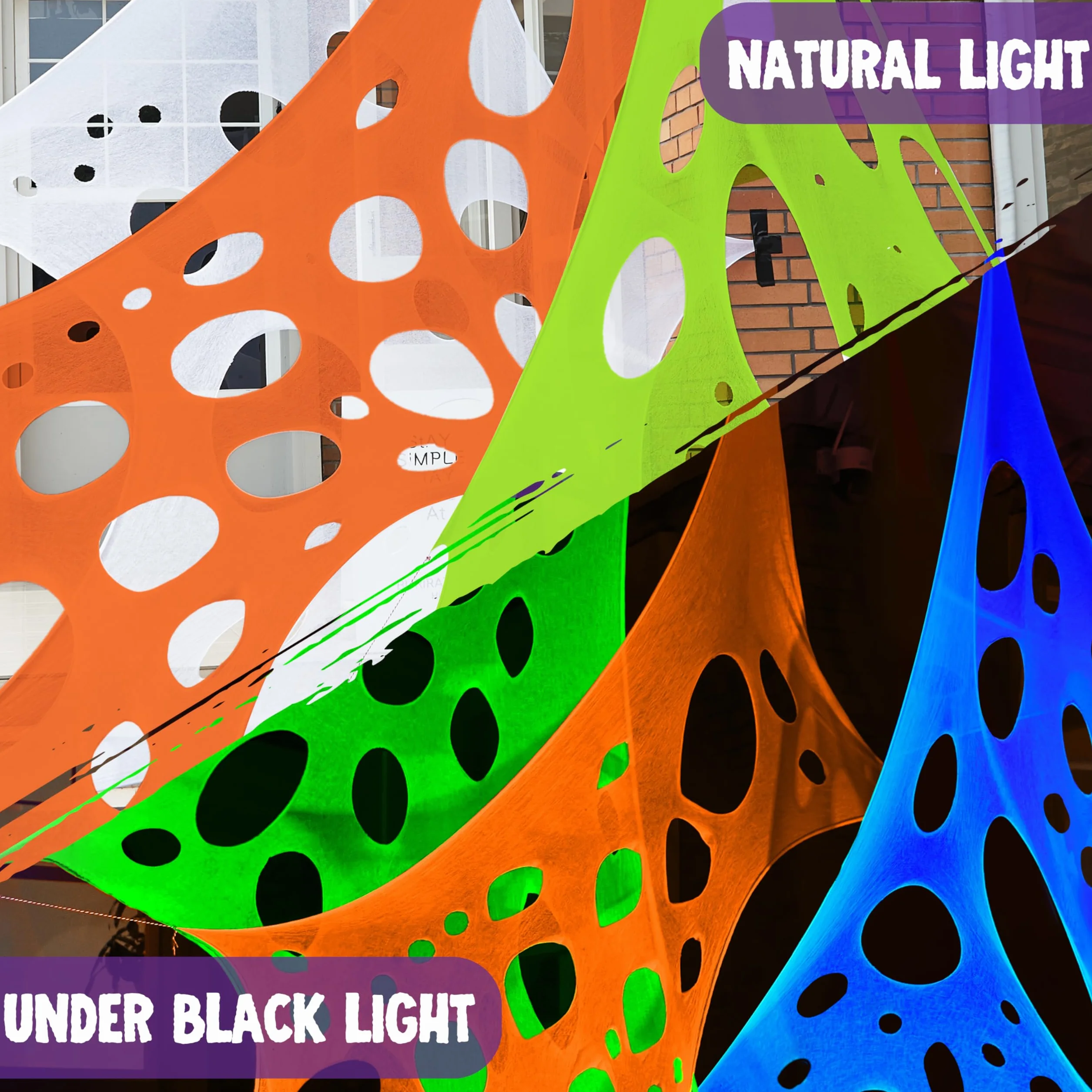 JOYIN Telaraña de Halloween de 1000 pies Cuadrados, decoración al Aire Libre, telarañas Gigantes Que Brillan en la Oscuridad, telaraña elástica Flexible en Blanco (Azul por la Noche), Verde, Naranja