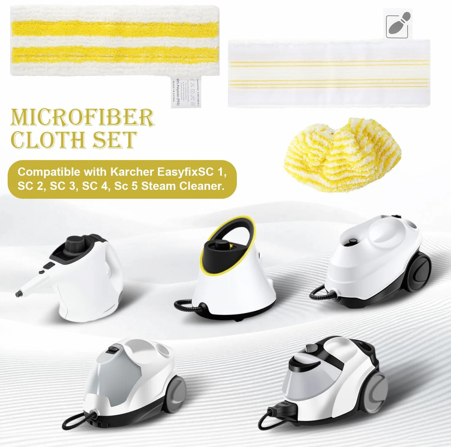 6 Piezas para Kärcher EasyFix SC1, SC2, SC3, SC4, SC5 Boquilla Microfibra Paños, Paño de Limpieza a Vapor para Kärcher, 3 Paños de Suelo + 3 Fundas de Boquilla de Mano, para Todo Tipo de Suelos