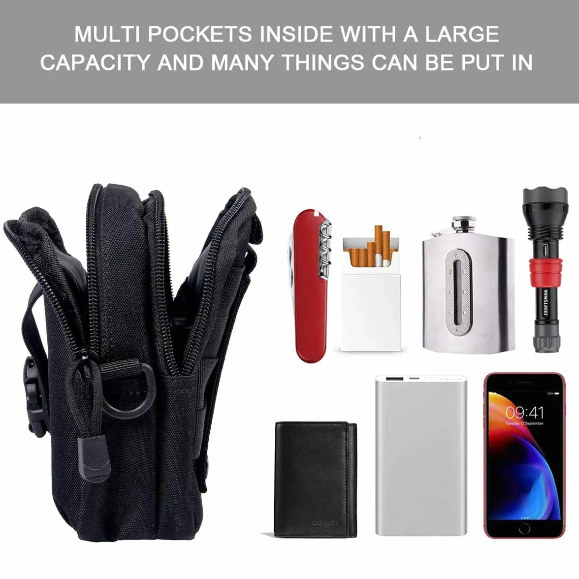 Bolsa Cintura Táctica 1000D Nylon Compacta Multiusos para Herramientas Pequeñas y Teléfono Móvil