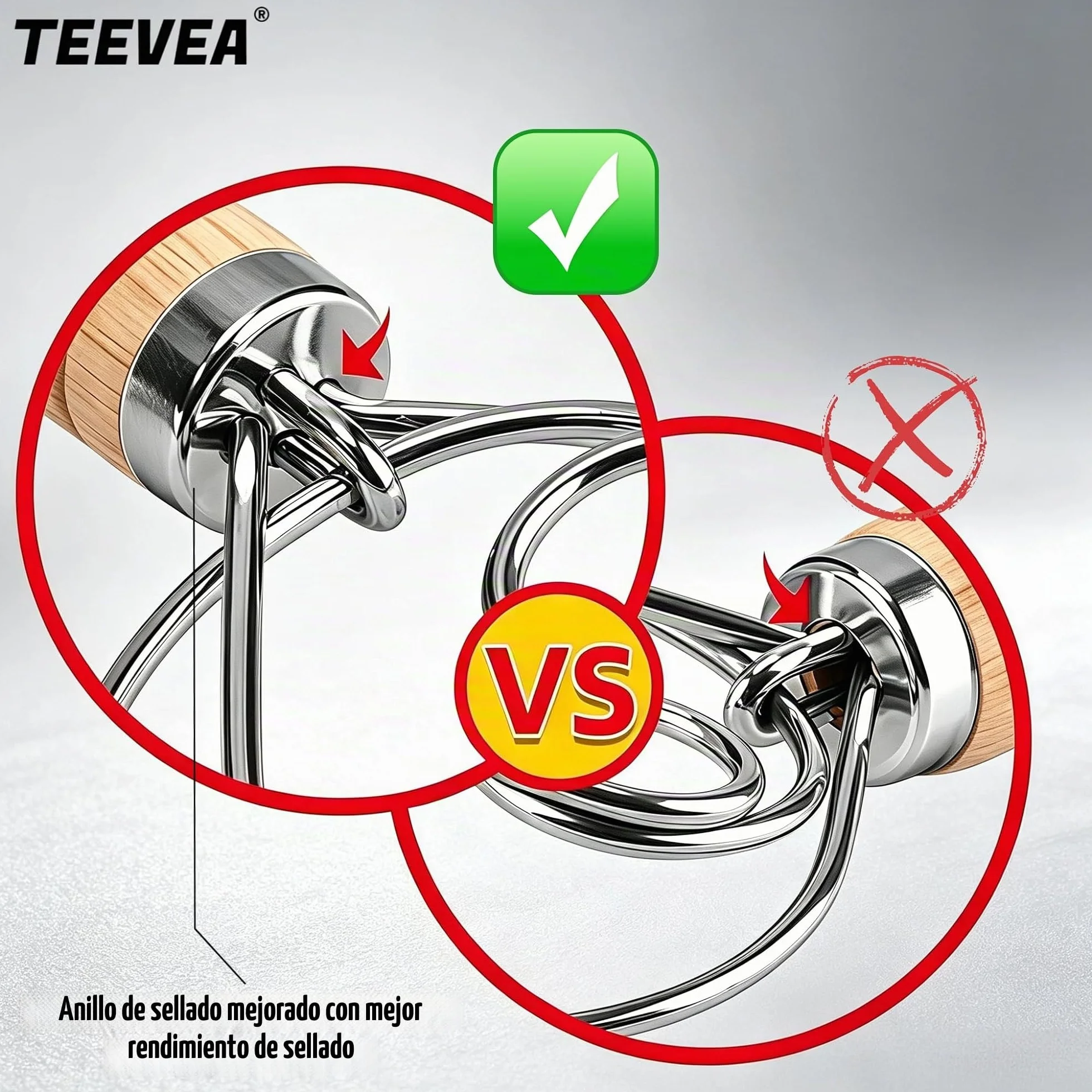 TEEVEA Batidor de masa danés de acero inoxidable estilo holandés para masa de pan con mango de madera, herramientas de cocina para hornear, herramientas y suministros para hacer pan