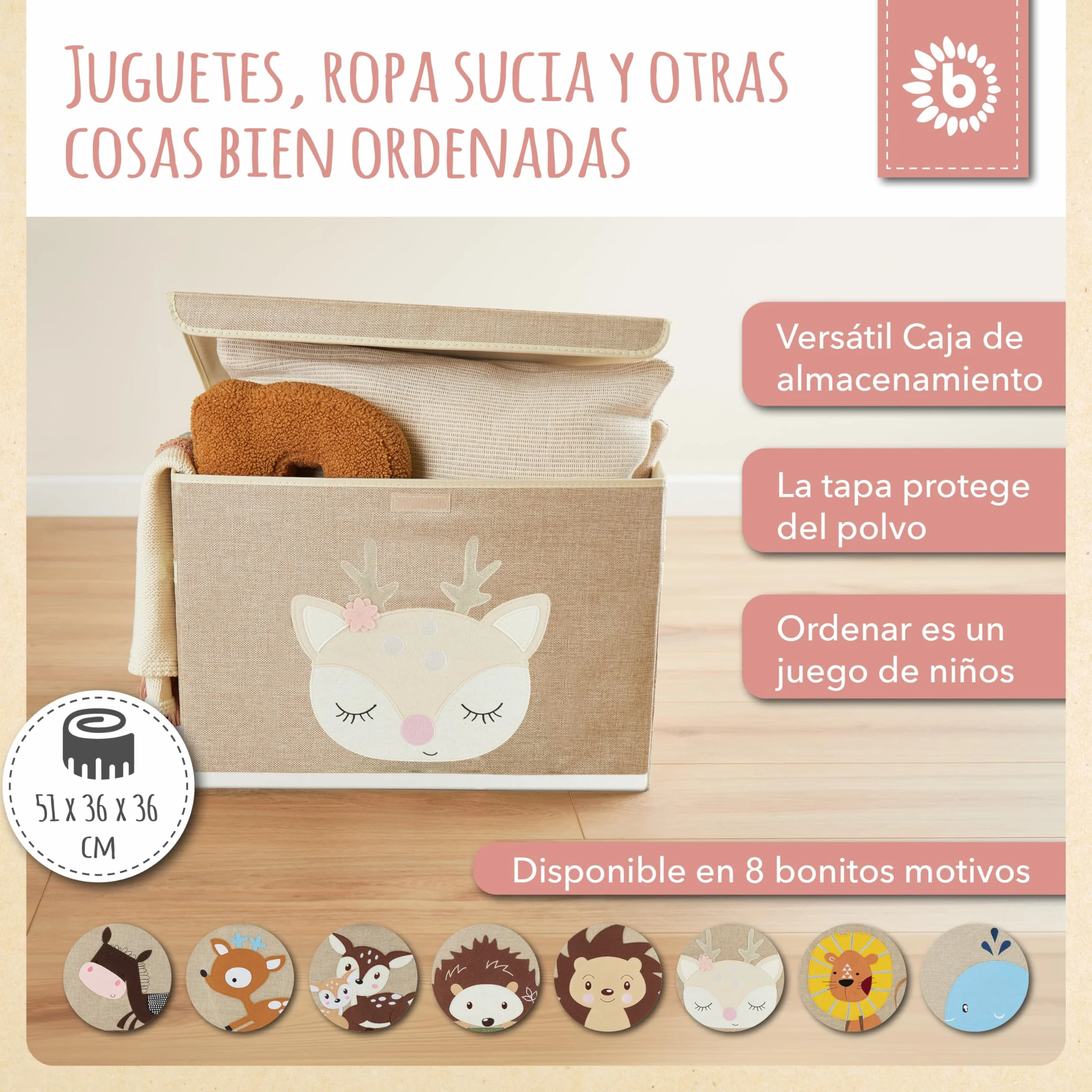 BIECO Caja de almacenamiento plegable 65 L 36 x 36 x 51 cm para niños