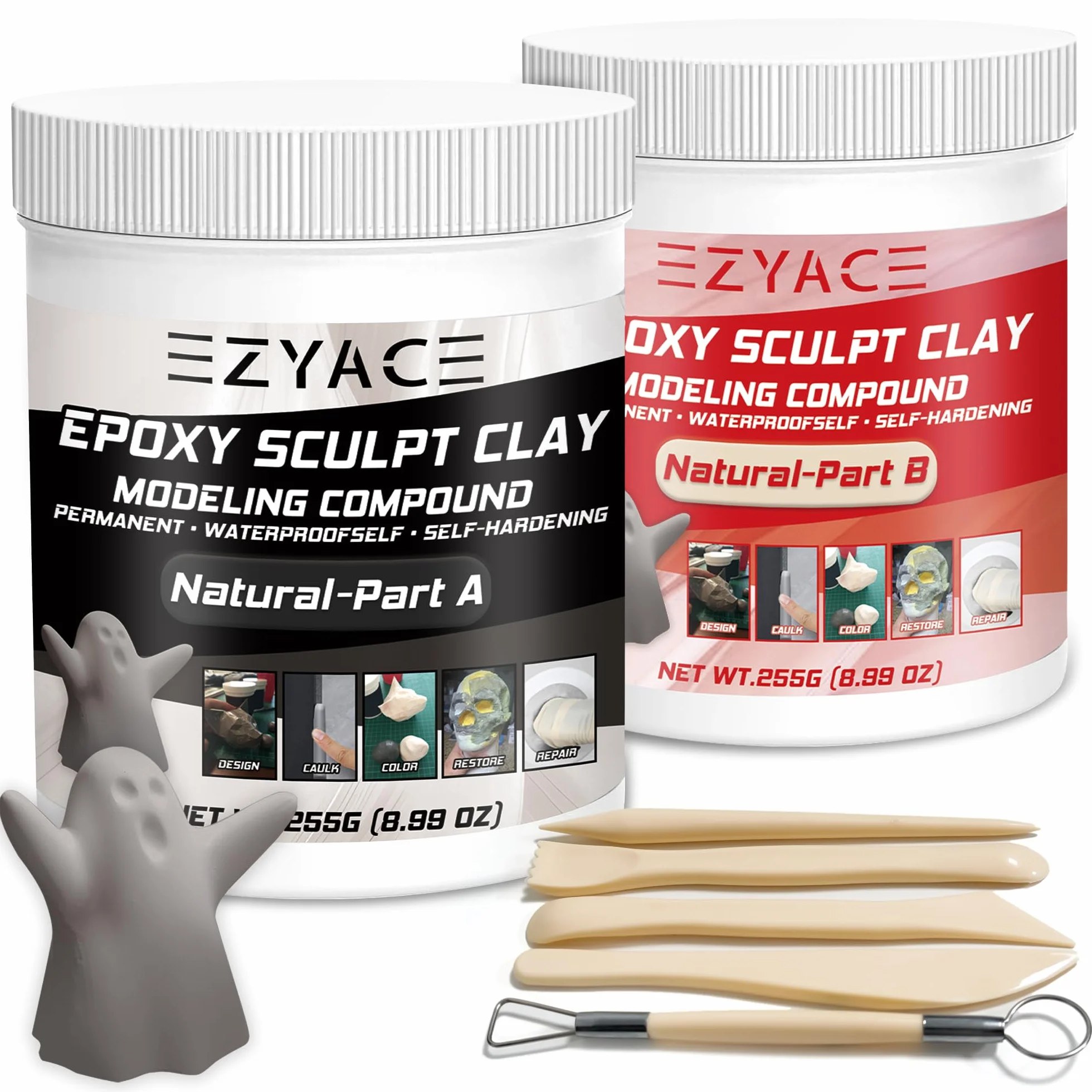 Arcilla epoxi, arcilla de modelado epoxi para esculpir, arcilla epoxi para esculpir, compuesto de modelado de 2 partes (A y B) de arcilla mágica para esculpir, modelar, construir y reparar, natural