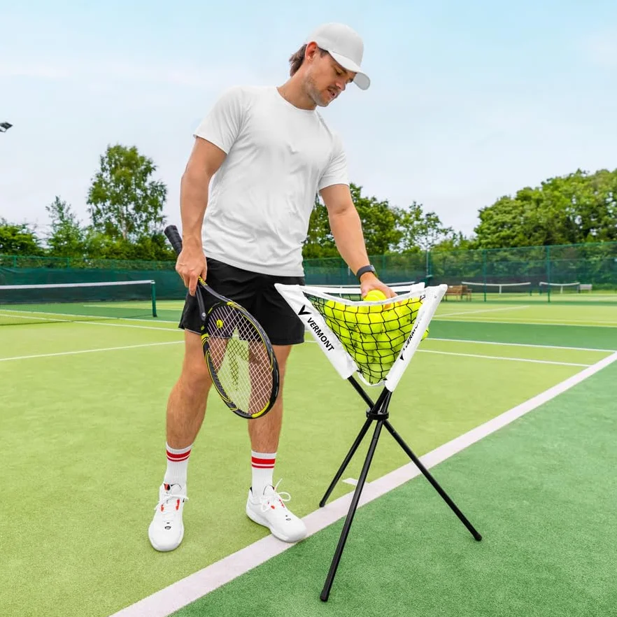 Vermont Cesta portátil para pelotas desplegable – Cesta de almacenamiento plegable ligera para tenis, críquet, béisbol y entrenamiento multideportivo – Capacidad para hasta 80 pelotas