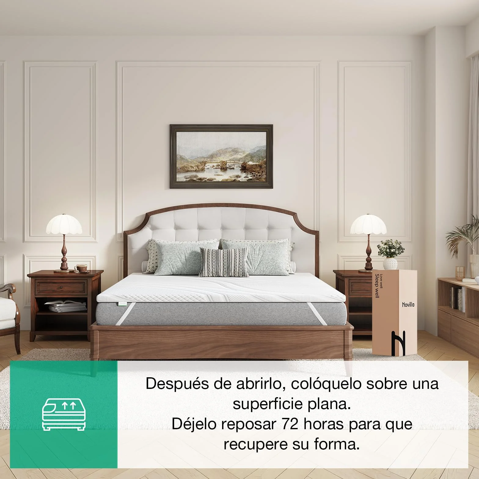 Novilla Topper Colchón Viscoelástico en Gel 135x190cm, 7,5cm de Grosor, Funda Suave y Transpirable con Cremallera, Desenfundable y Lavable, Base Antideslizante, Envasado al Vacío