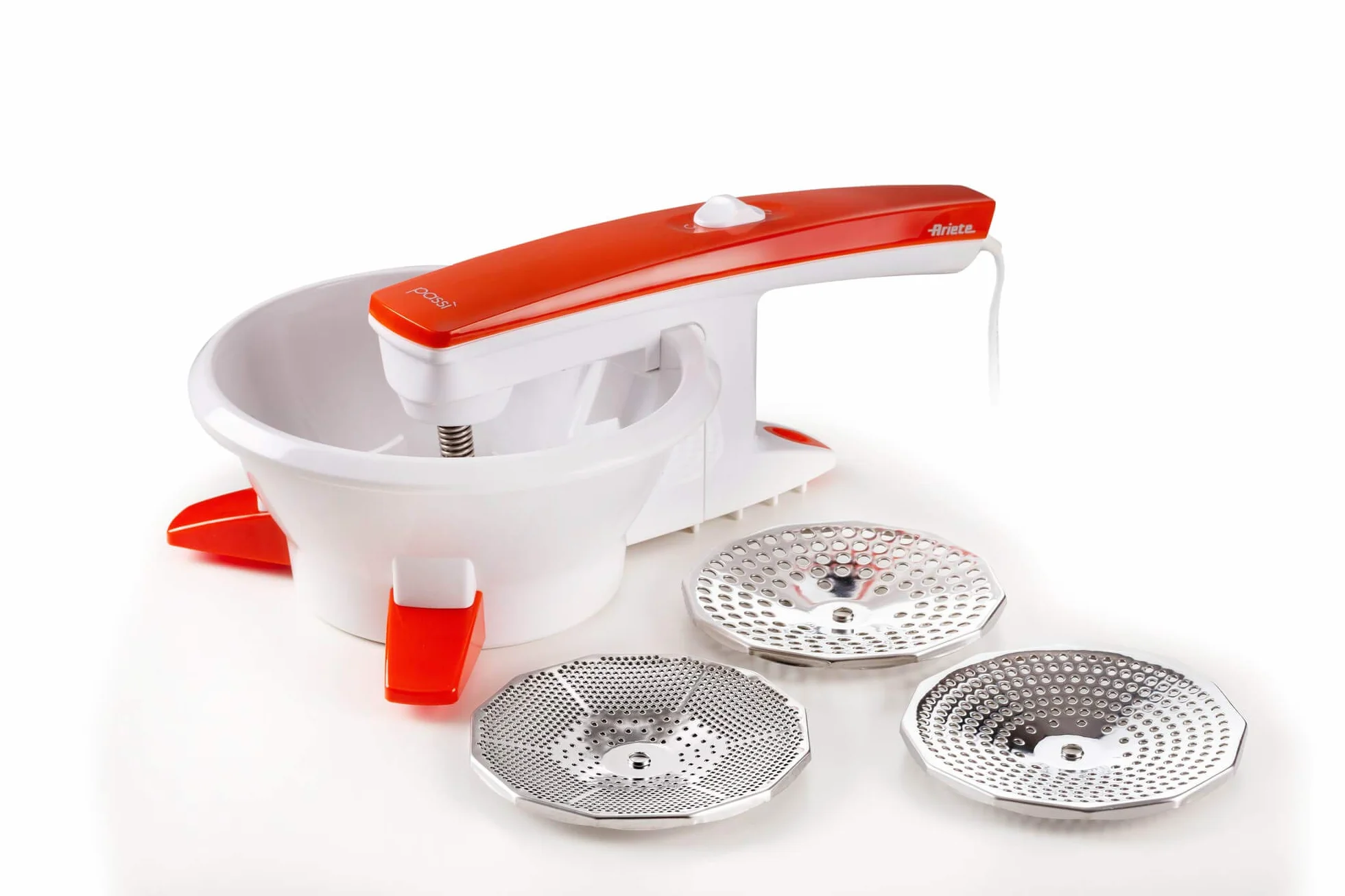 Ariete 261 Passì Orange 2.0, cortador de verduras eléctrico, 3 discos incluidos, 25 W, blanco/naranja