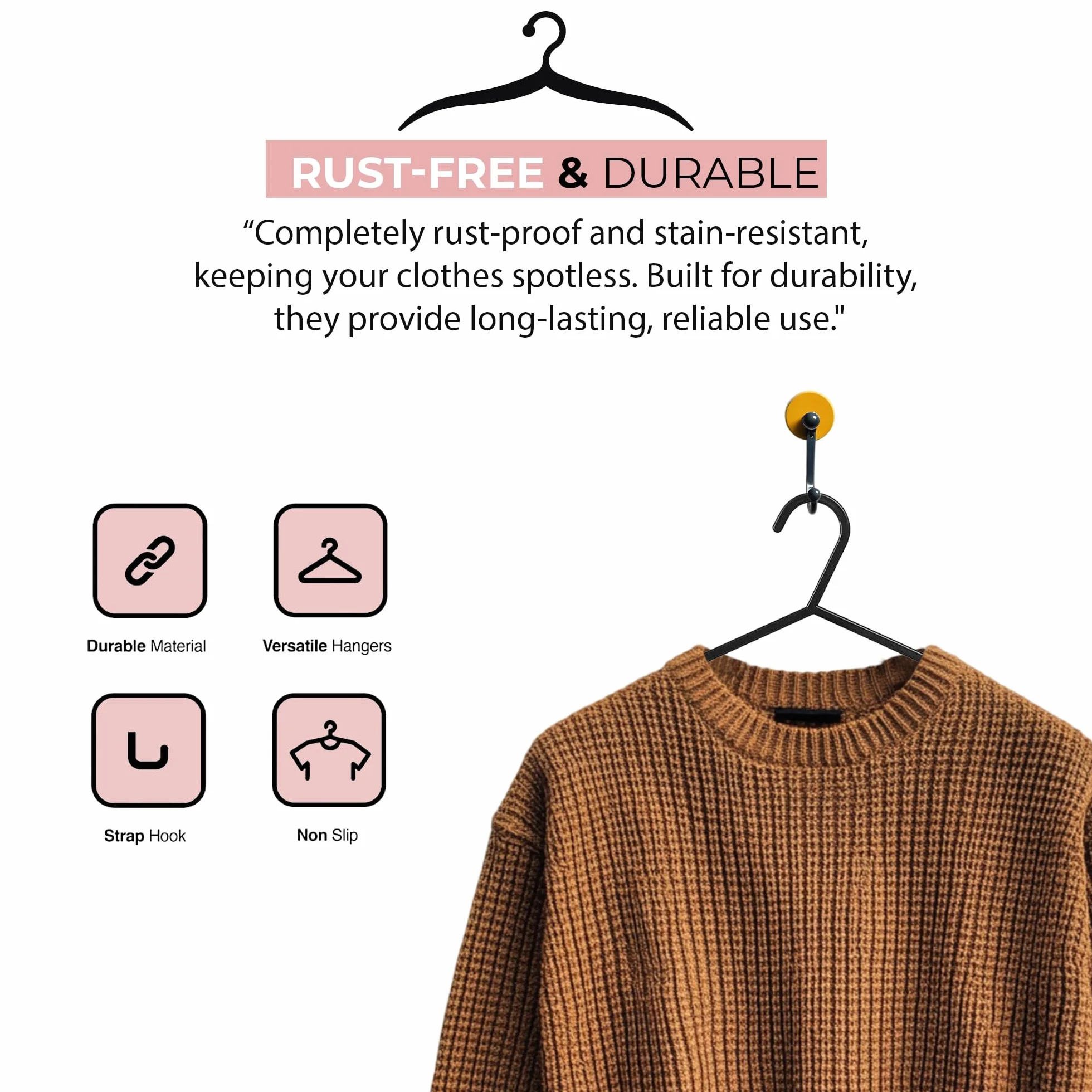 Roe Tenpo Perchas para Abrigos, Paquete de 25 Unidades, Color Negro, Perchas de plástico para Ropa para Adultos, duraderas y Ligeras, diseño Antideslizante Que Ahorra Espacio para Camisas, Chaquetas