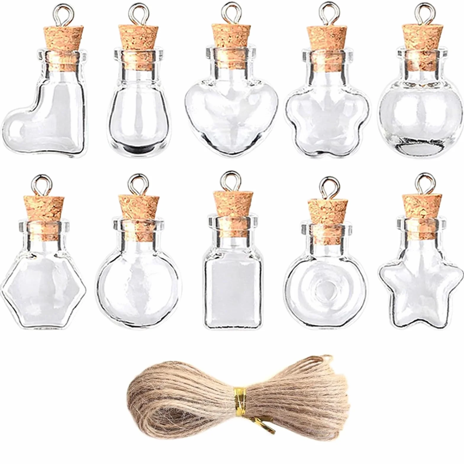 10 pcs Mini Botellas de Cristal con corcho,mini botellas de deseos,Botes Cristal Pequeños con tapas de corcho y cuerda,botellas pequeñas para decorar el árbol de navidad decoración DIY