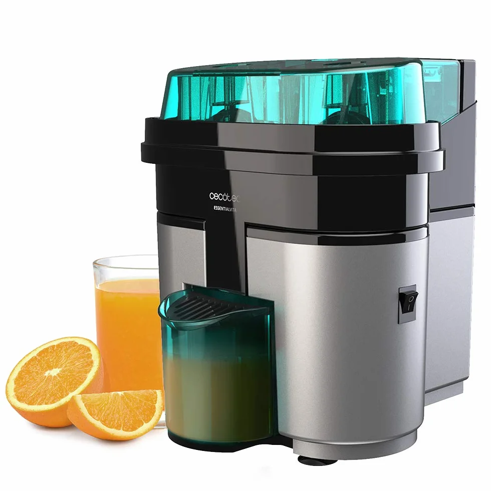 Cecotec Exprimidor Naranjas eléctrico EssentialVita Twice Black. 90 W, Doble Cabezal y Cortador, Filtro para Pulpa, Vaso 500ml, Piezas aptas para lavavajillas