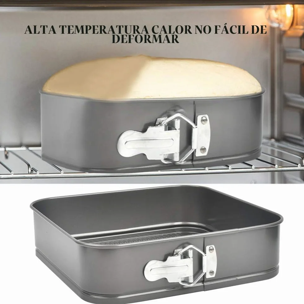 TIMESETL Molde para tartas rectangulares 24/26/28 cm, 3 en 1, ajustable, cuadrado con palanca tensora, revestimiento antiadherente, acero al carbono