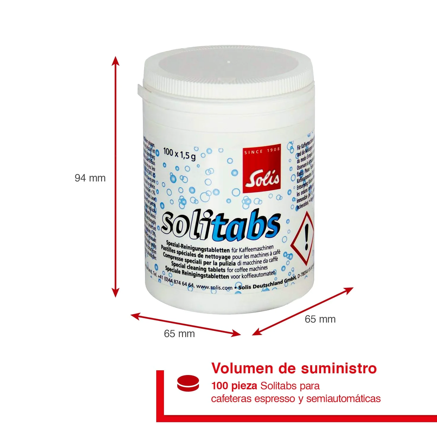 Solis 993.03 pastillas de limpieza para máquinas de café, 100 unidades, solitabs