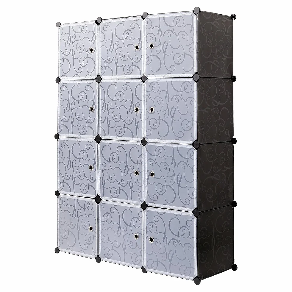 Mondeer Armario Plástico Opaco Ropero Estante Organizador Portable Aparador Gran Espacio con Dibujos de Estilo Clásico Blanco y Negro (12 Cubo)