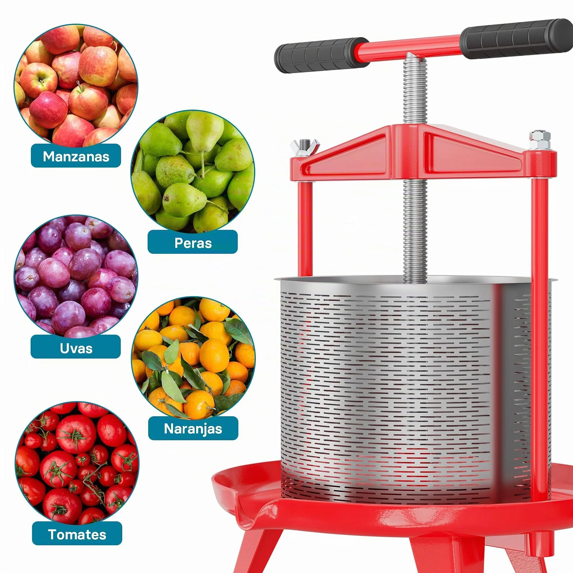 WilTec Prensa de Fruta de Acero Inoxidable Capacidad de 14 litros Prensa de husillo para Zumo Vino Sidra