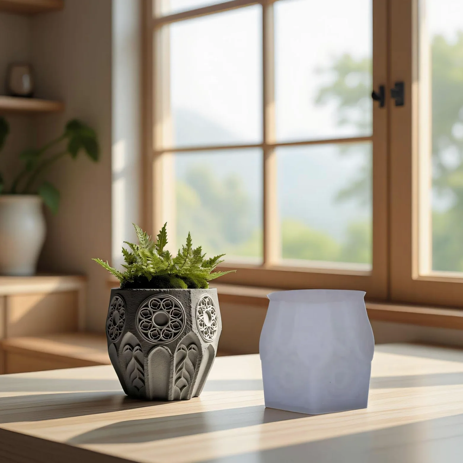 Ventana Sgape Vela Taza Maceta Relieve Molde de Silicona Herramienta de Fabricación Artesanía Macetero de Resina Regalo Creativo Molde de Contenedor de Vela Decorativo