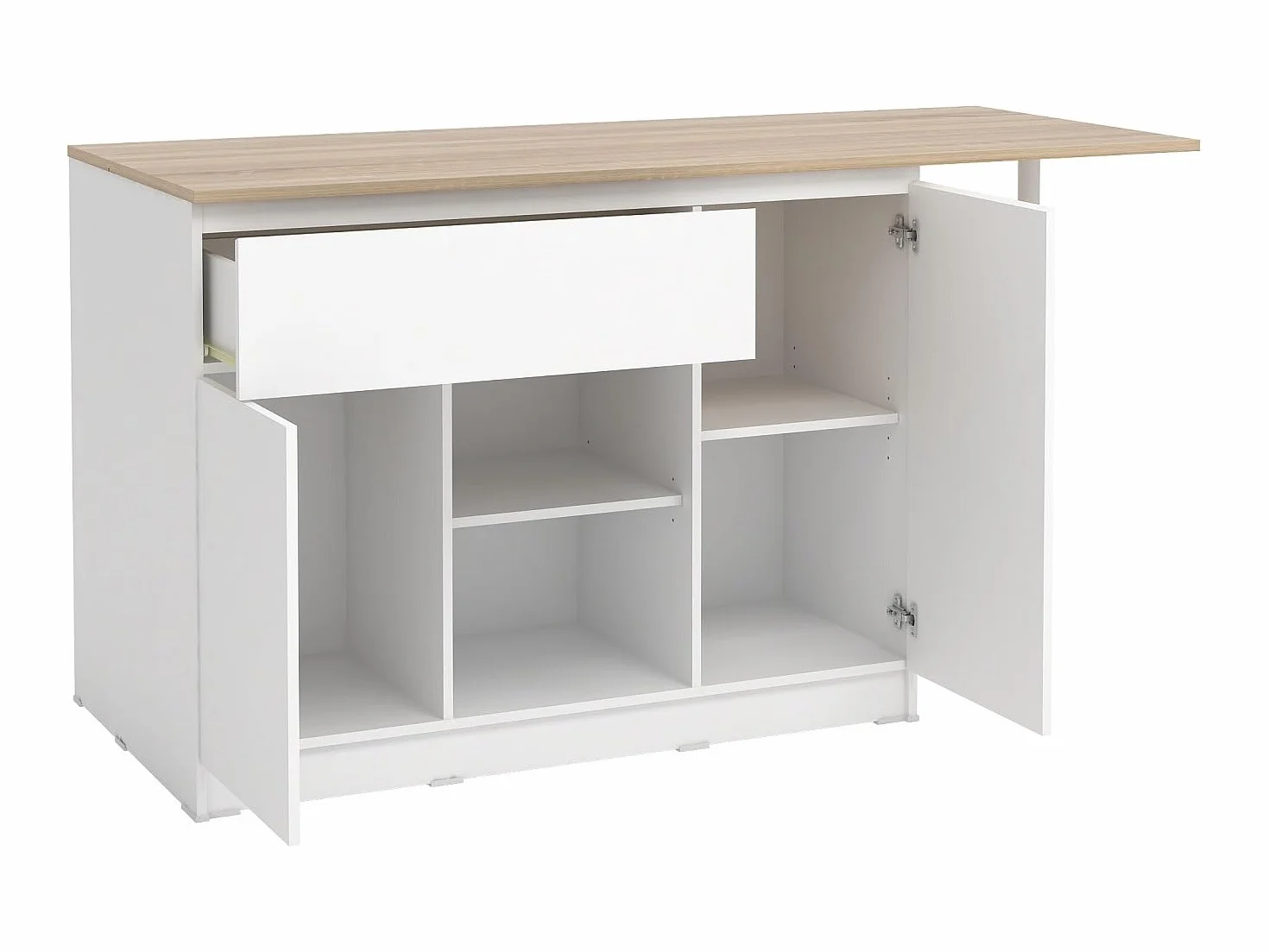 Venta-Unica - Isla Central de Cocina con 2 Puertas, 1 cajÛn y 2 estantes - Blanco y Natural Claro - TUNORI
