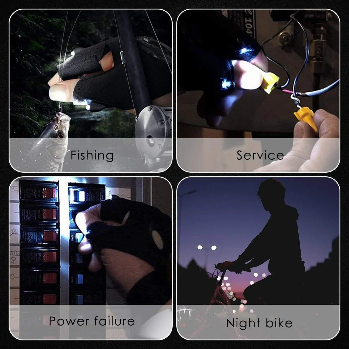 Guantes de linterna LED para exteriores, guantes de trabajo con luz para pesca y camping