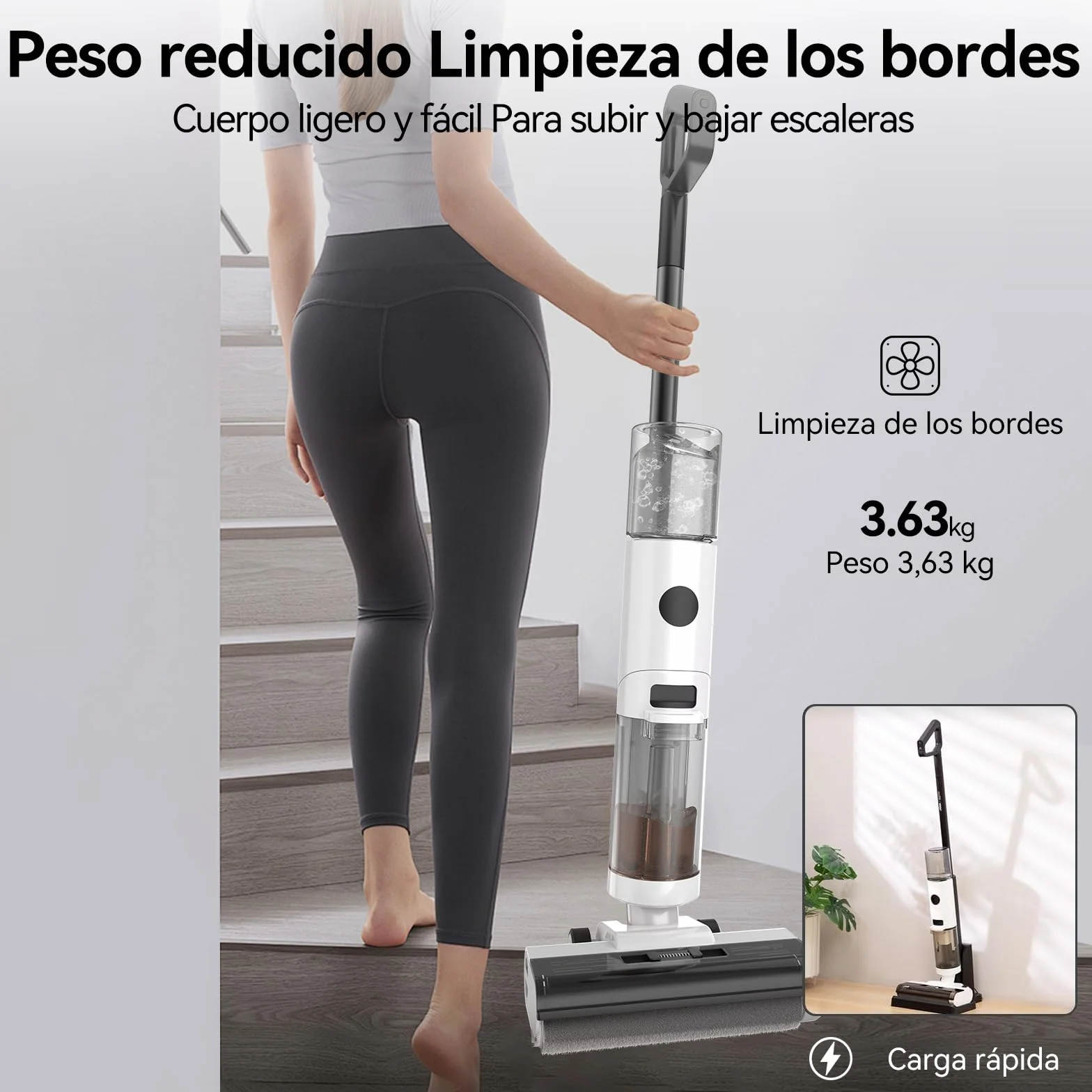 JONR ED12 Aspiradora fregadora sin Cable, Friega y Aspira a la Vez, Limpieza de Bordes, Autolimpieza, fregona electrica para Limpiar Suelos de casa y Pelo de Animales