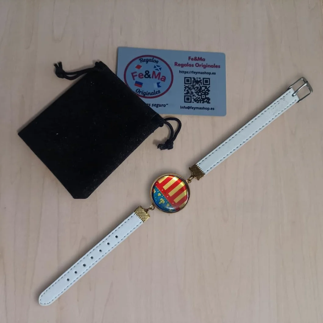 Feyma Pulsera de la Comunidad Valenciana con Medallón (Reial Senyera), Correa Ajustable, Regalo Souvenir Regional