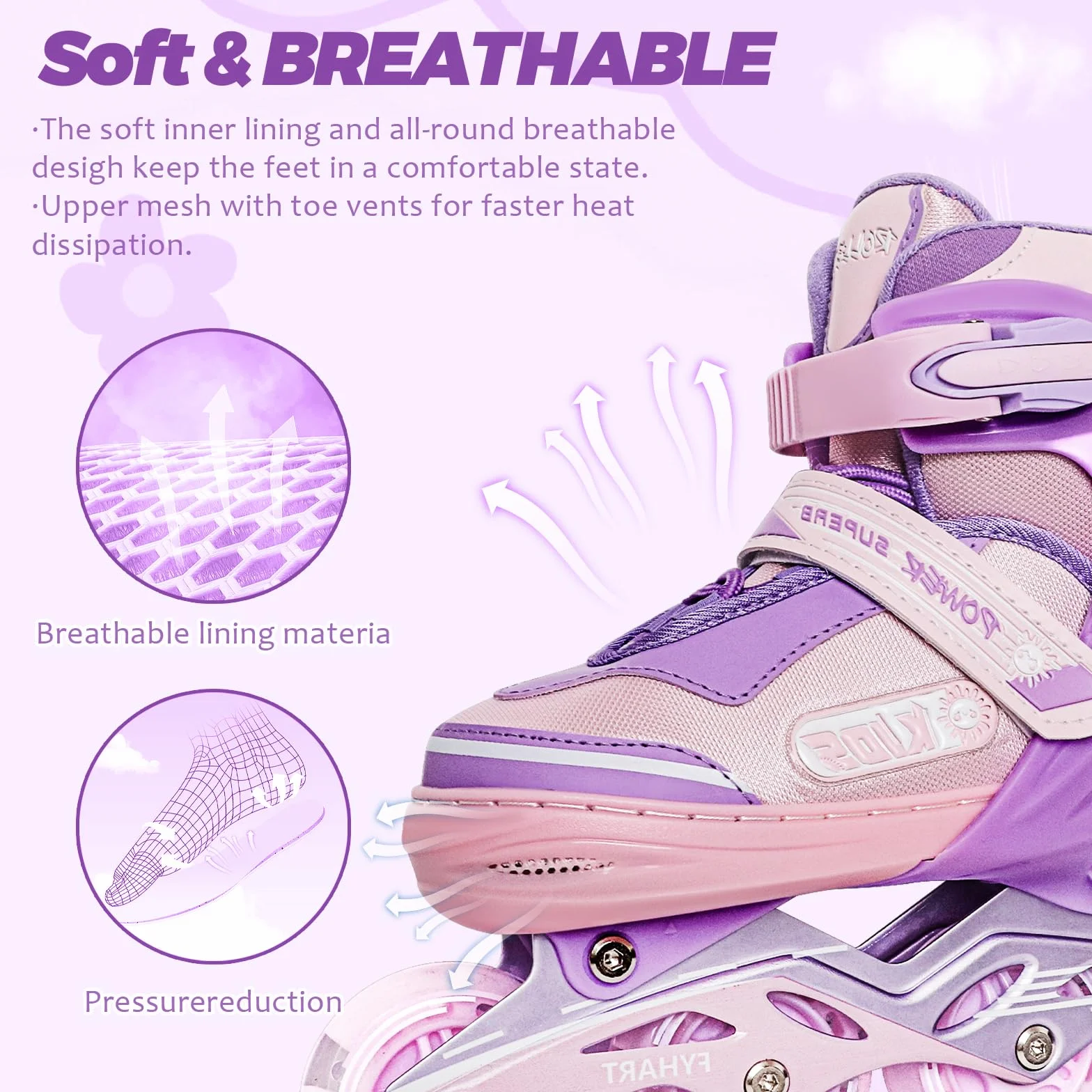 Patines en línea Ajustables para Niños y Niñas, 4 Ruedas con Ruedas Luminosas, Rosa Violet