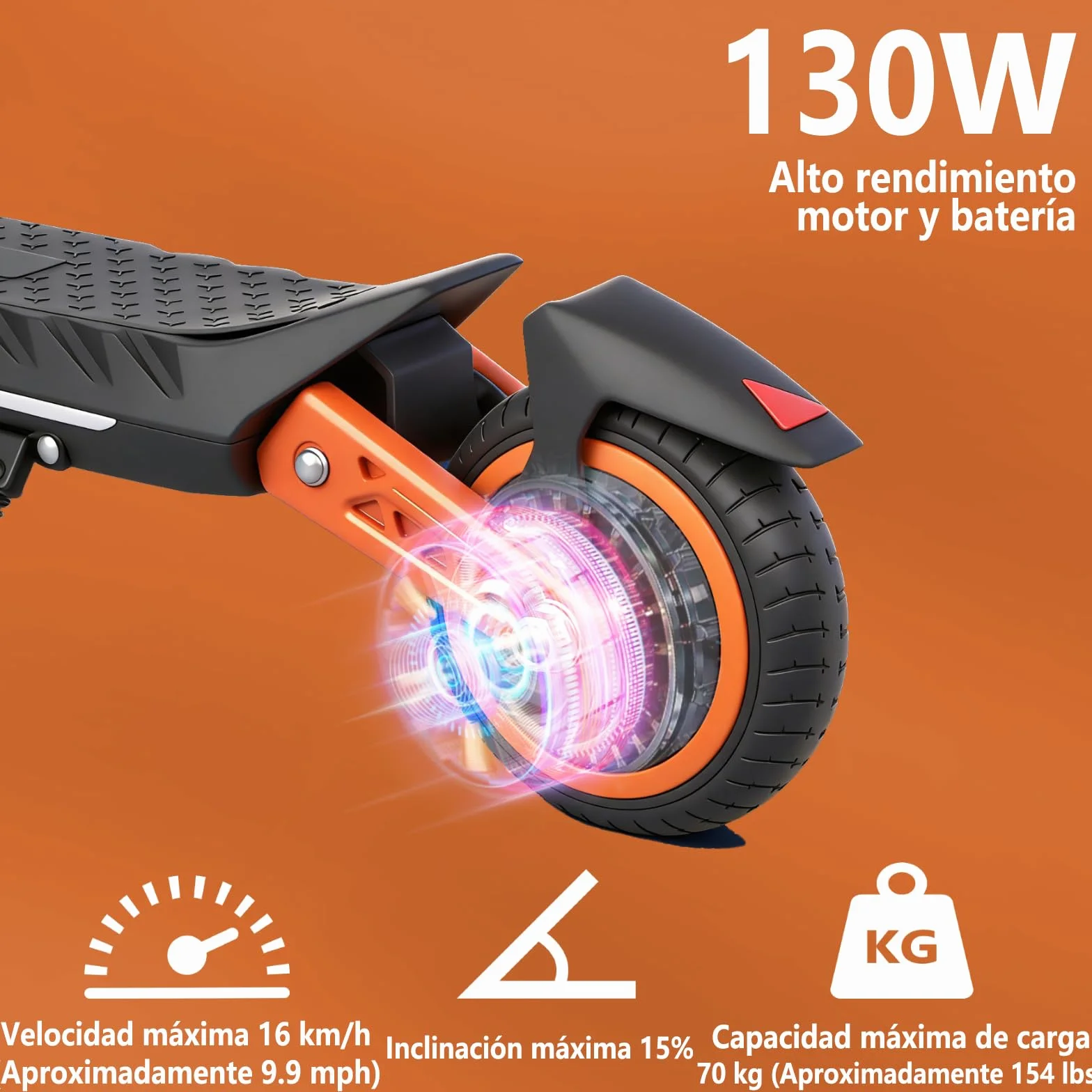 Patinete eléctrico para niños Doble suspensión Luces Arco Iris LED Alcance 12 km