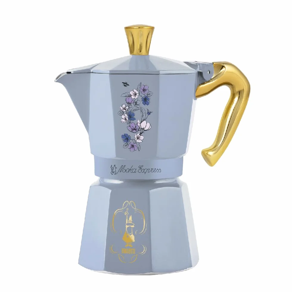 Bialetti Moka Express Bridgerton 6 tazas, asa antiquemaduras, no adecuada para inducción, 6 tazas (270 ml), aluminio