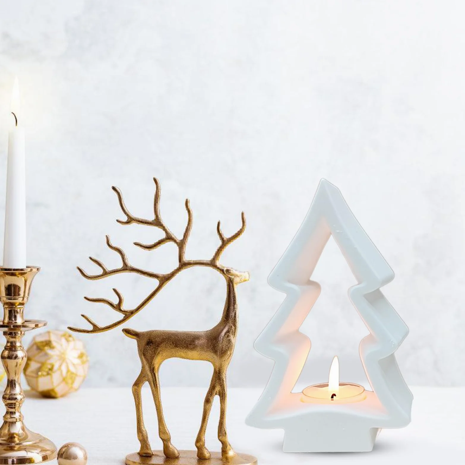 Moldes de silicona para árbol de Navidad, portavelas, moldes de yeso, molde para decoraciones navideñas, portavelas, molde de silicona, árbol de Navidad, portavelas, suministros para manualidades
