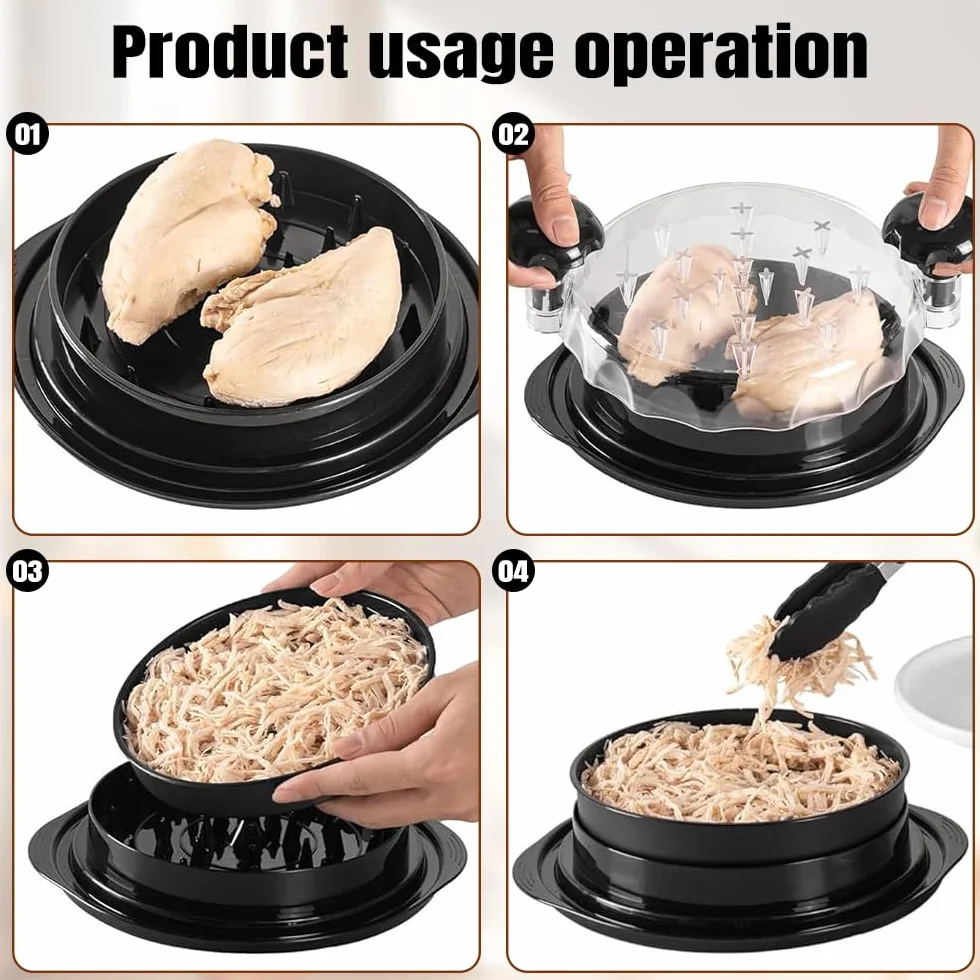 Desmenuzador de pollo,25 cm, mango ergonómico, sin BPA,picadora de pechuga de pollo visible,Trituradora de Pollo con Tapa Transparente,para carne de res molida, cerdo y pollo