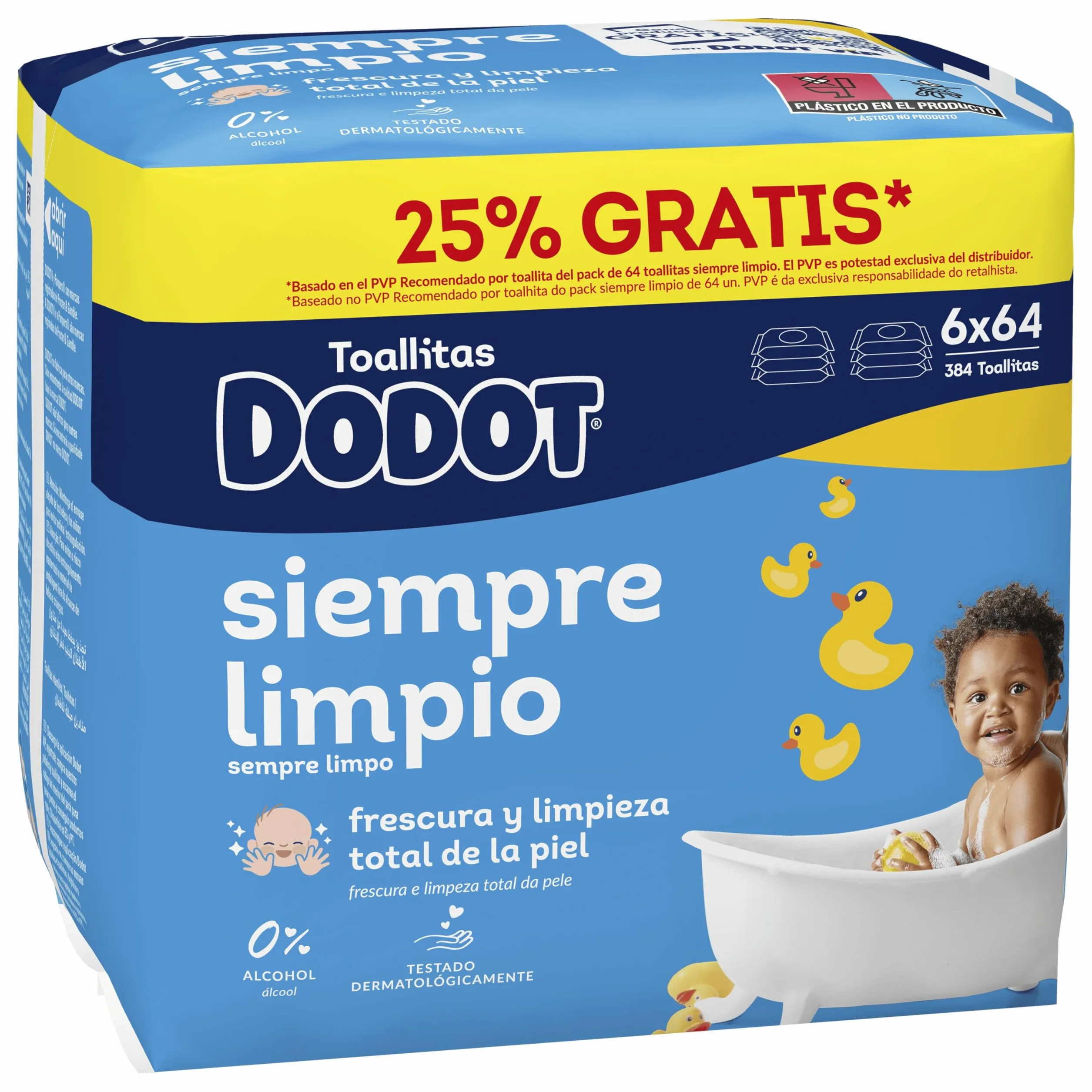Dodot Toallitas Bebé Seco 384 toallitas pH piel bebé 6 Paquetes de 64