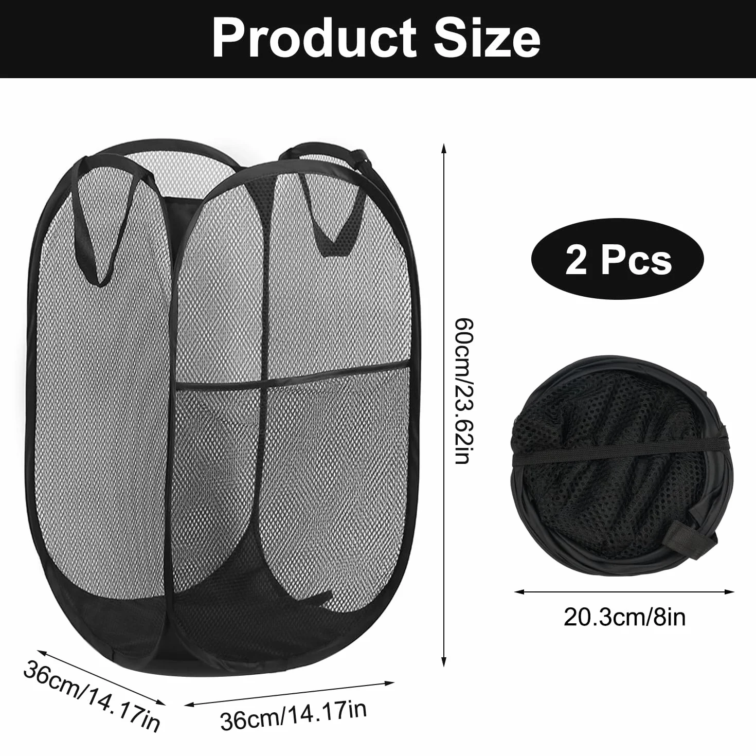 2 Piezas Cesto Ropa Plegable 36 * 36 * 60 cm, Cesto Ropa Sucia Plegable de Malla con Asas, Pop-Up Malla Laundry Basket, Cestos para Lavandería Plegables, para Almacenamiento de Ropa y Juguetes