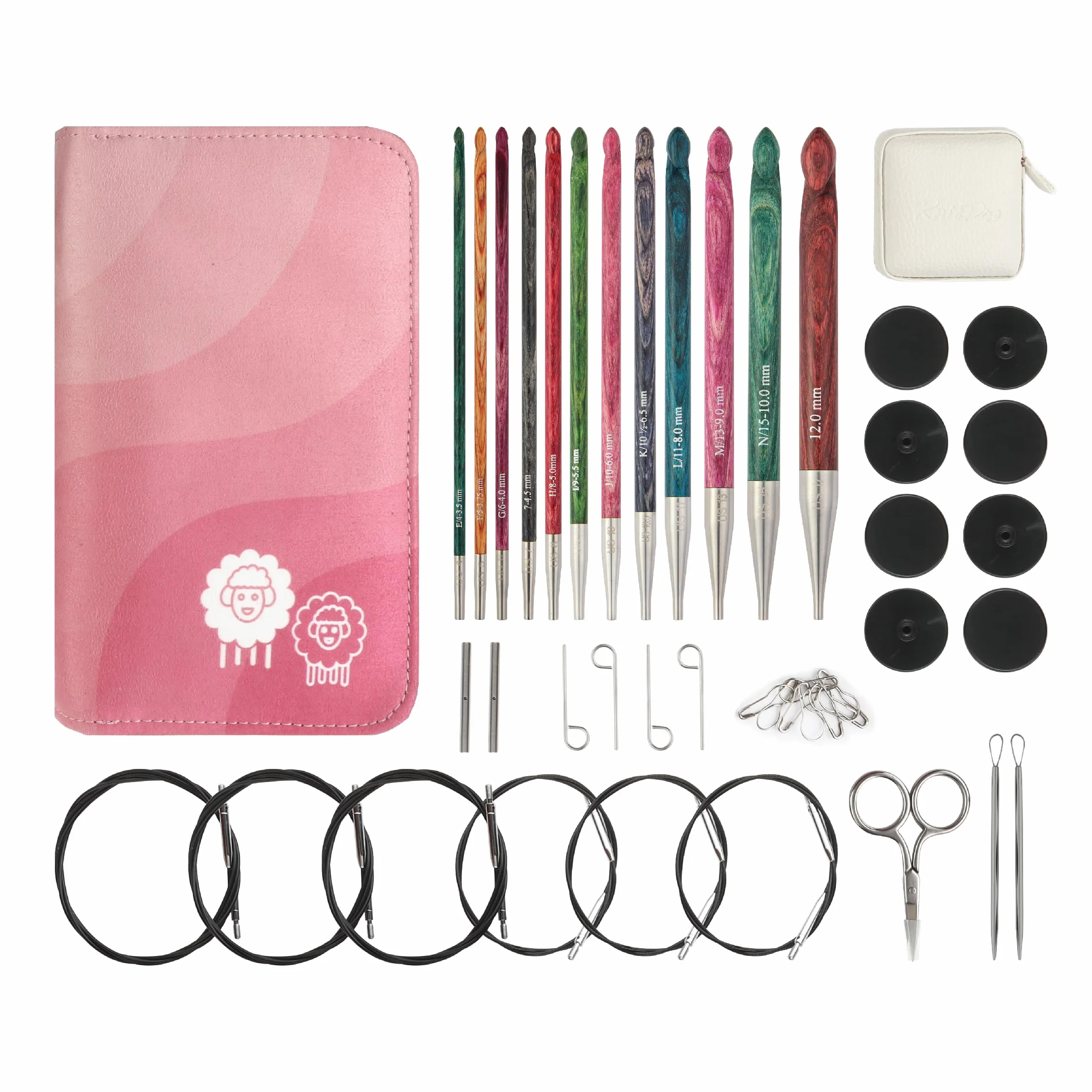 KnitPro Dreamz Juego de Agujas de Ganchillo - Agujas de Ganchillo Tunecinas Afganas Intercambiables con 12 Extremos Individuales, Cómodas Asas para Principiantes, Profesionales y Set de Regalo