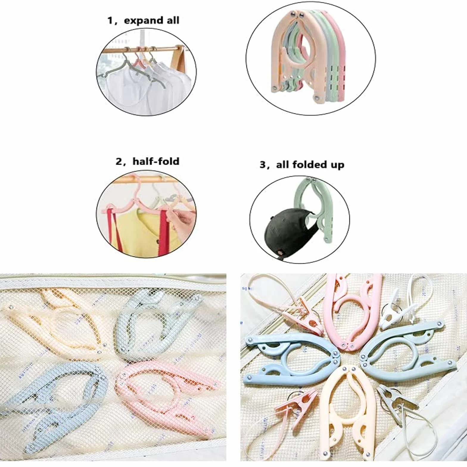 12 Perchas de Viaje Plegables - Portátiles de Plástico para Ahorrar Espacio Con Antideslizantes - Accesorios Multifuncionales para Hogar, Hotel, Viajes, Camping