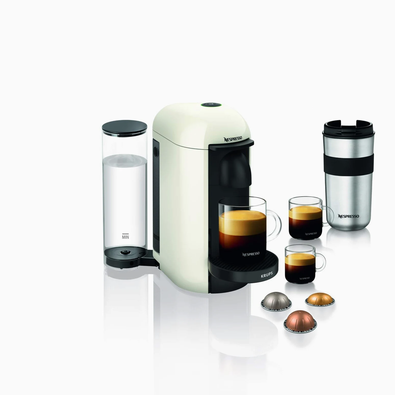 Krups Nespresso Vertuo Plus Independiente - Cafetera (Independiente, Cafetera de filtro, 1,2 L, Cápsula de café, 1260 W, Blanco)