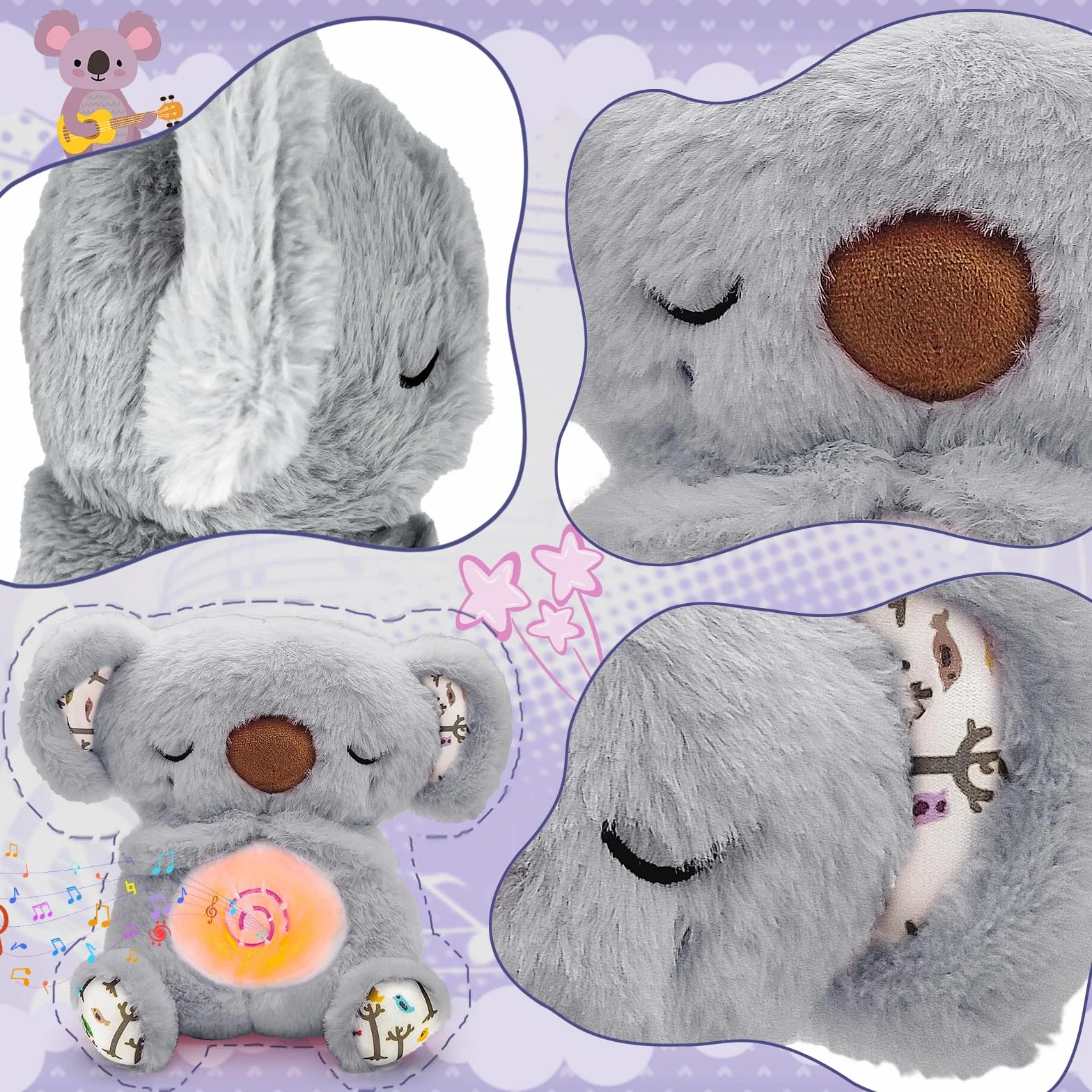 Koala Que Respira Peluche con Música y Luces Nutria Bebé Gris