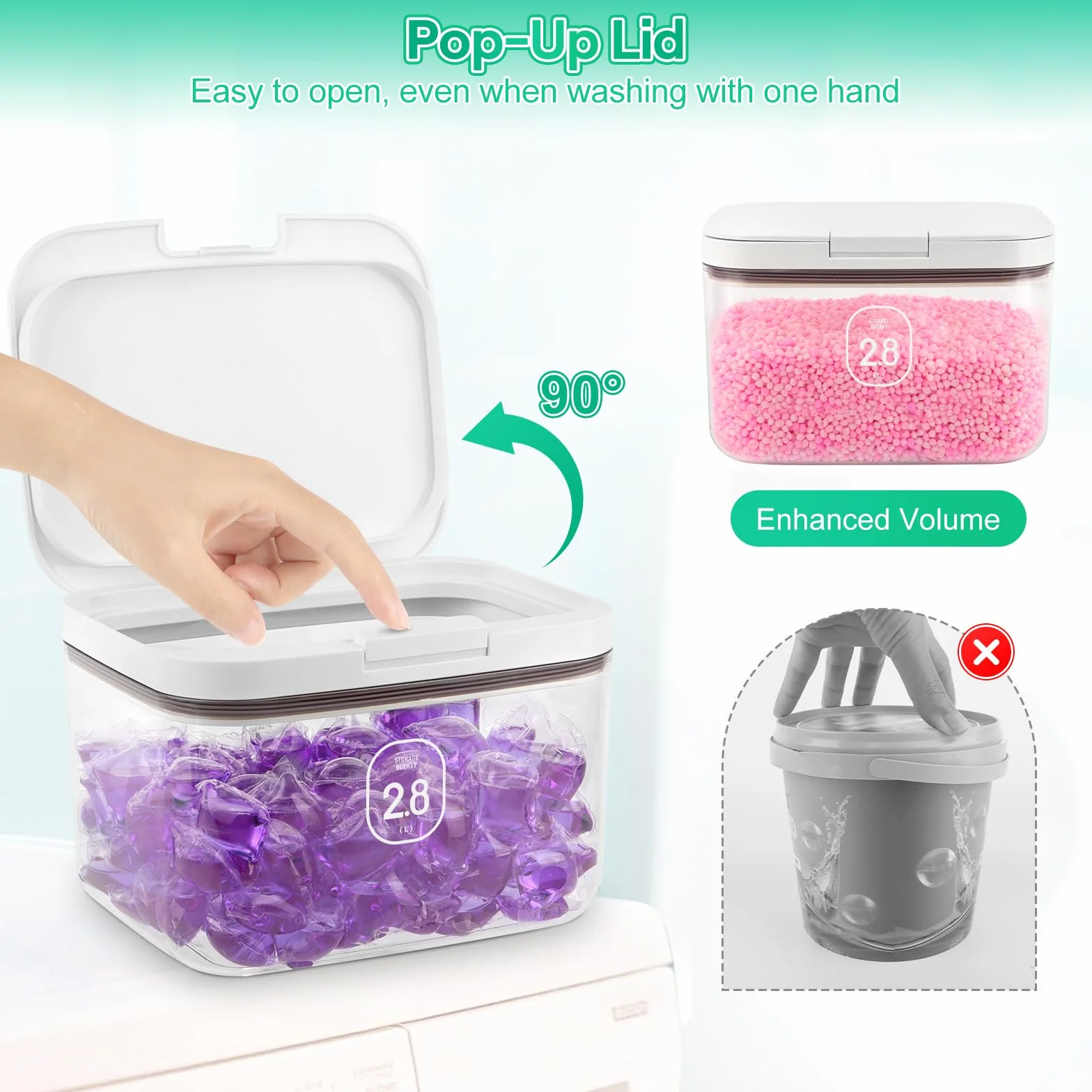 2 unidades de detergente con cucharas,Contenedor de detergente en polvo 2.8L,Contenedor de detergente en polvo con tapa hermética y cierre a presión,Caja de detergente multiusos para comida para gatos