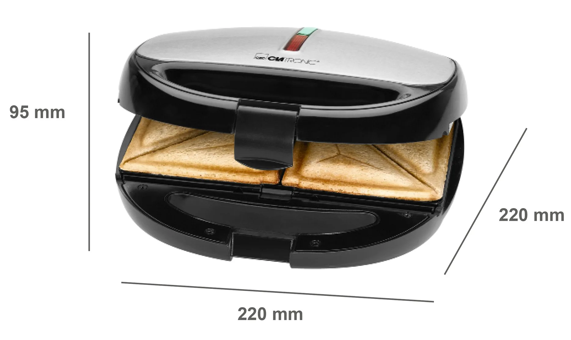 Apparecchio multifunzione Clatronic 3 in 1 | Tostapane per sandwich, piastra per cialde e grill a contatto | 800 Watt | Lavabile in lavastoviglie | Rivestimento antiaderente | ST/WA 3670